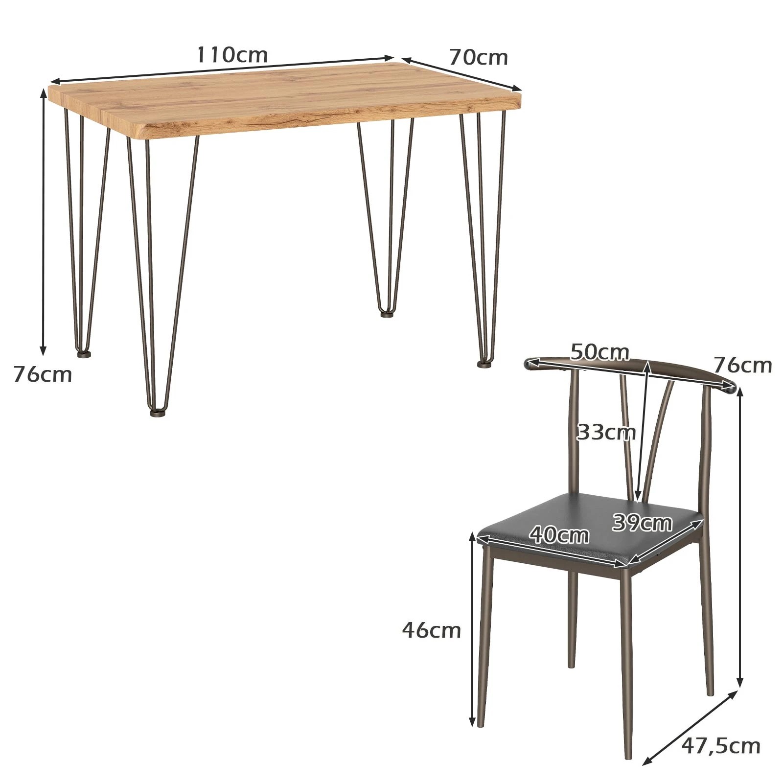 3 Costway 5PCS Dining Table Set Kitchen Table & 4 Armless Chairs Dining Room Furniture Set - Brown, 3 of 3