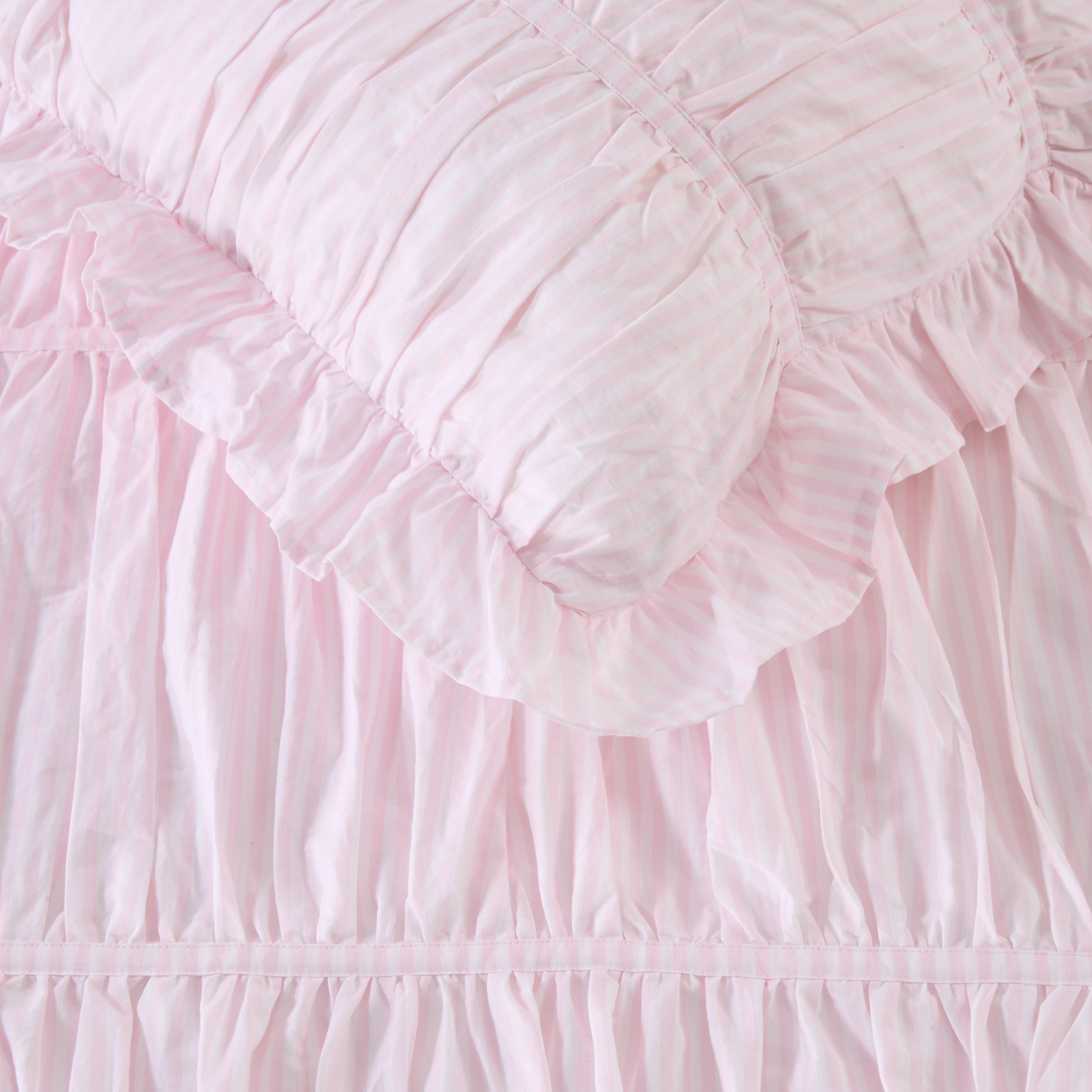 3 Stripe Ruched Cotton Rich Quilt Cover Set - Queen Bed, Pink, 3 of 6