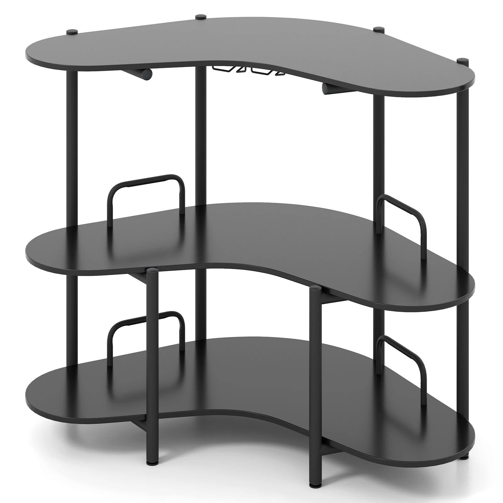 1 Costway 3 Tier Bar Table w/Wine Glass Holder Corner Shelf Side Coffee Table, 1 of 4