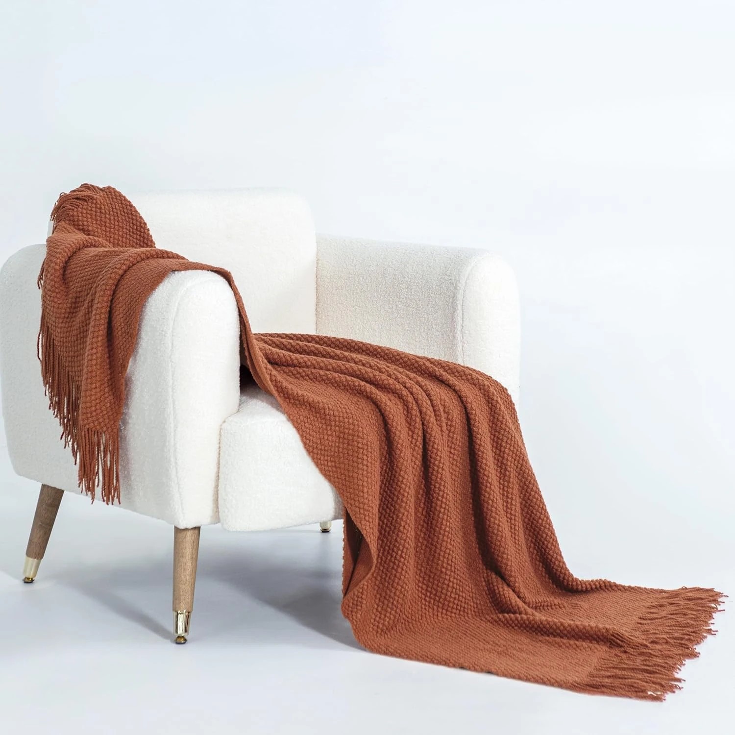 2 Gioia Casa Micro Plush Knitted Throw Blanket Soft Warm Lightweight - Terracotta, 2 of 7