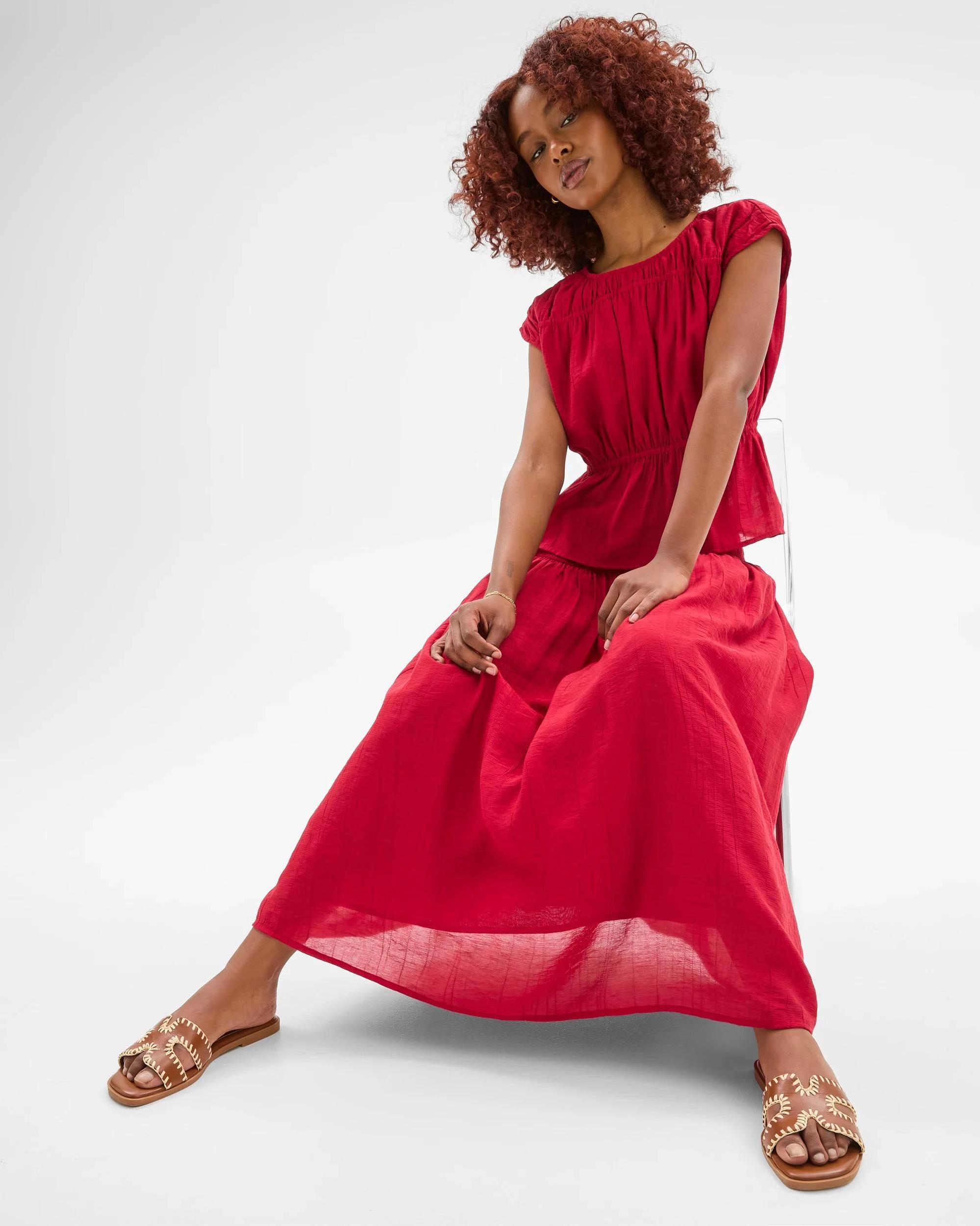 3 Target Petites Crinkle Midi Skirt CRIMSON, 3 of 6