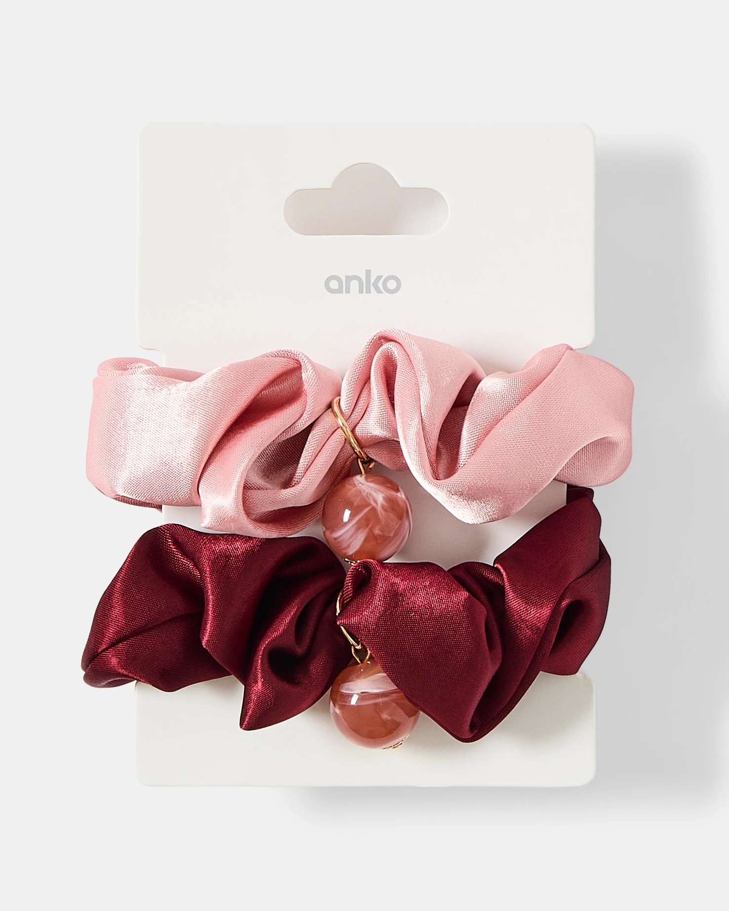 4 2 Pack Beaded Scrunchies - Red and Pink, 4 of 4