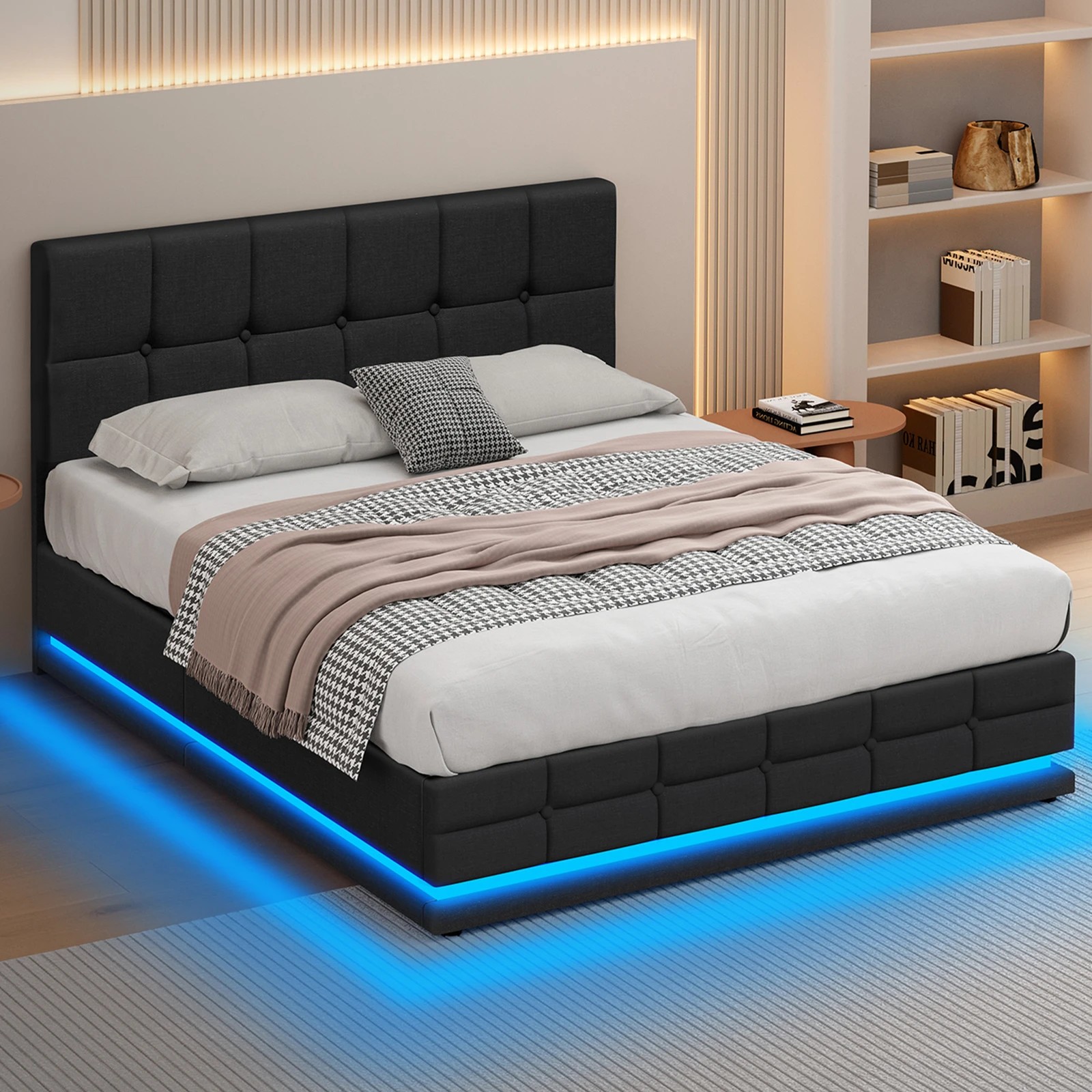 9 Alfordson Bed Frame Double Size Platform RGB LED Gas Lift Base Storage - Charcoal, 9 of 10