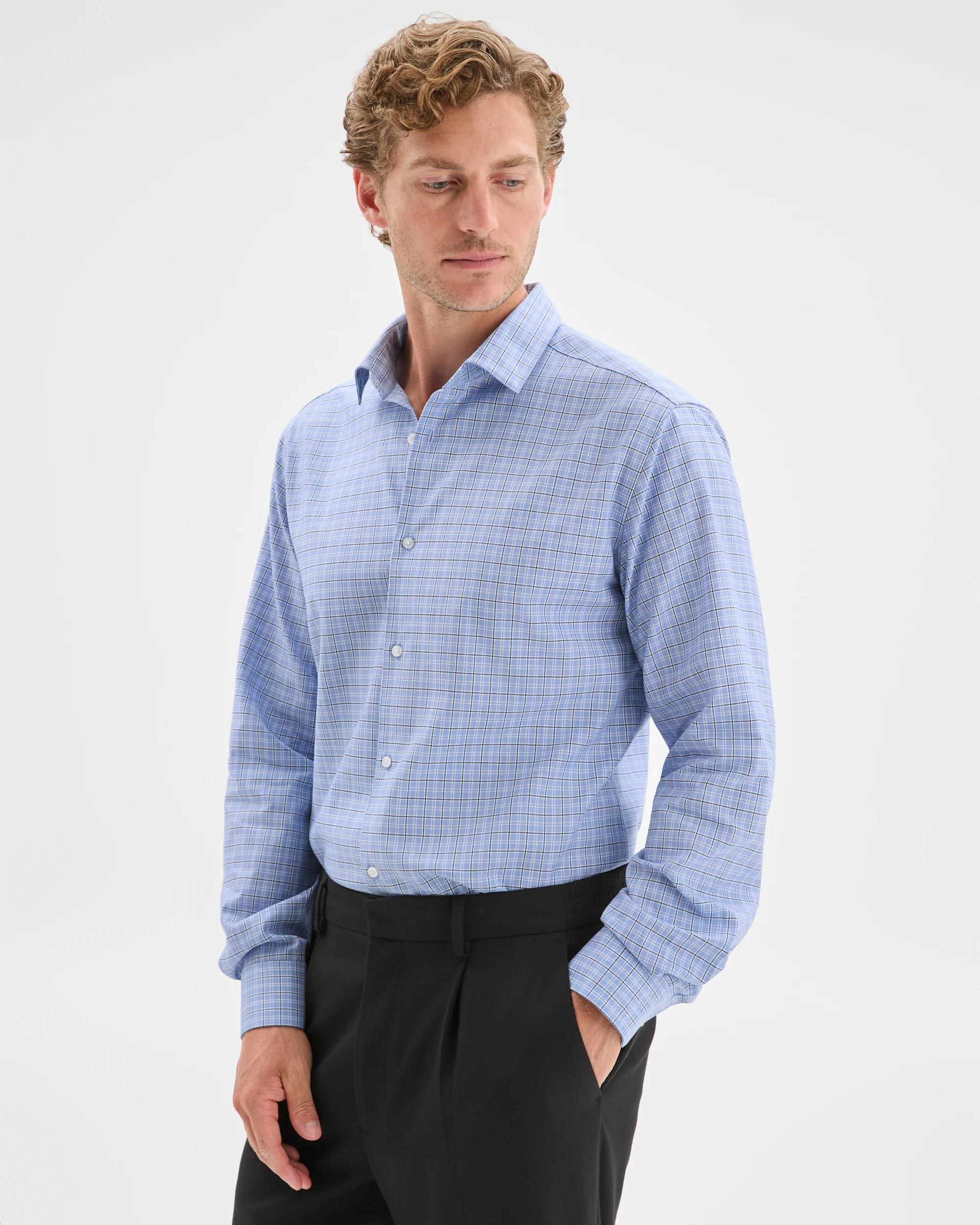 3 Preview Australian Cotton Tile Check Business Shirt CHAMBRAY, 3 of 7