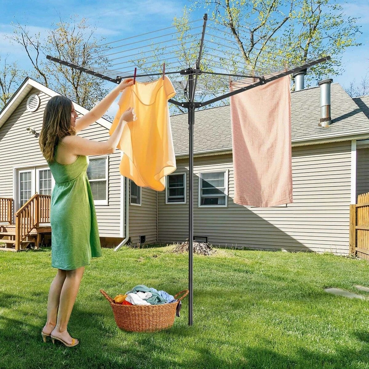 3 Ausway 10 Line Clothesline 4 Arm Clothes Airer Drying Rack Rotary Line, 3 of 5