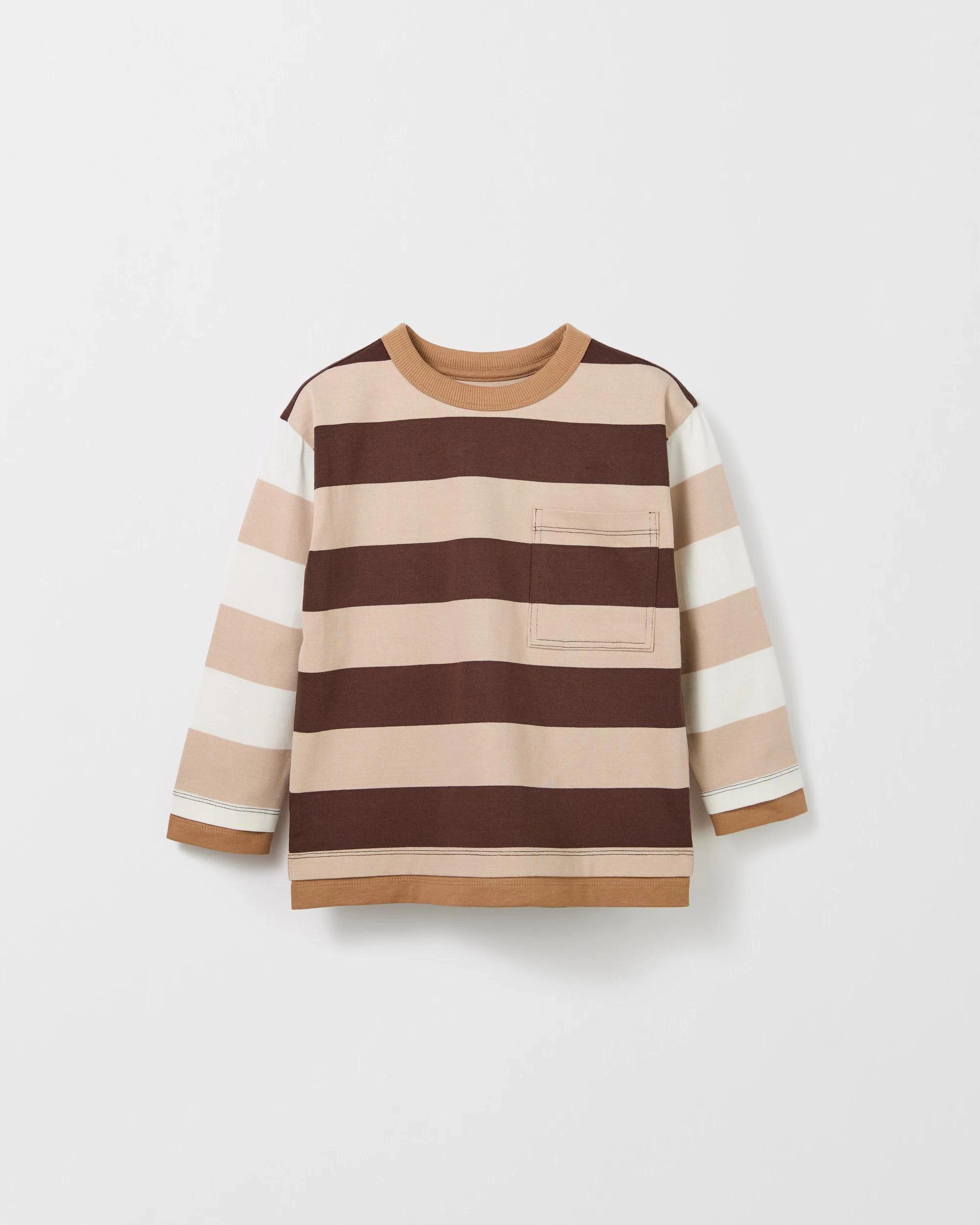 1 Target Kids Australian Cotton Stripe Long Sleeve Pocket T-Shirt BROWN, 1 of 2