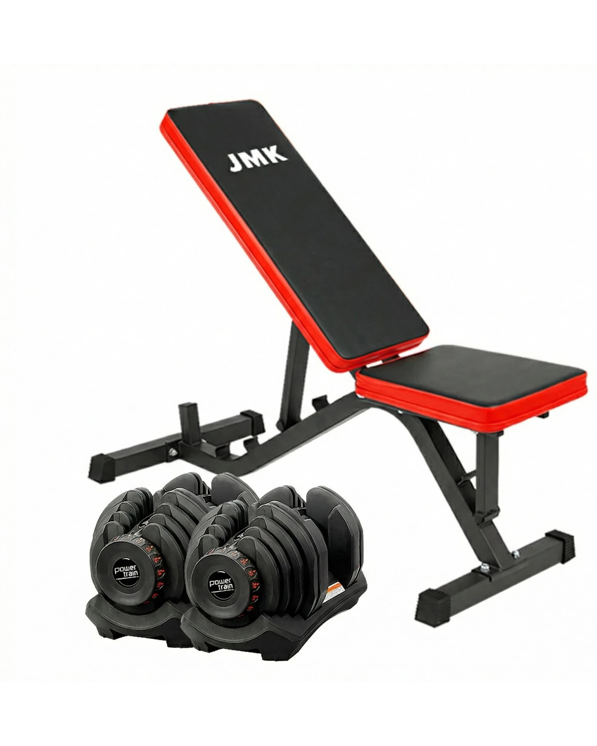 1 Powertrain 80kg Adjustable Dumbbells Home Gym Weight with Bench - Black, 1 of 8