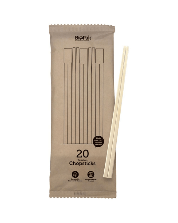 Biopak 21cm Wooden Chopsticks 20 Pack