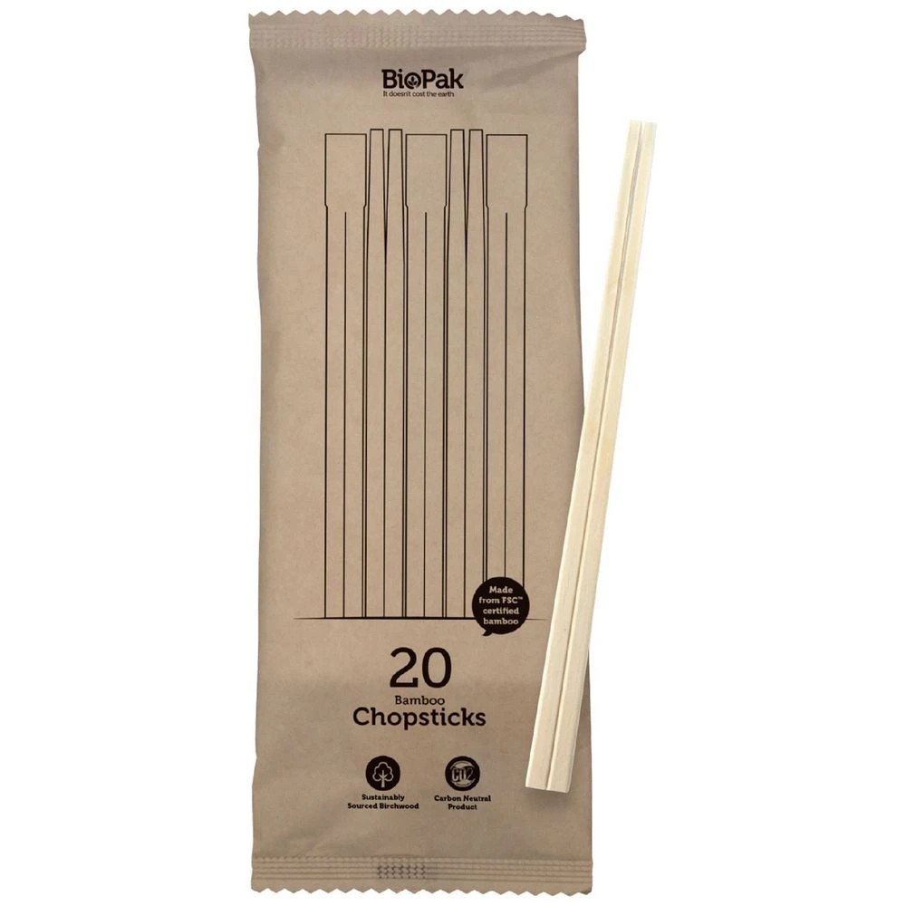 1 Biopak 21cm Wooden Chopsticks 20 Pack, 1 of 2