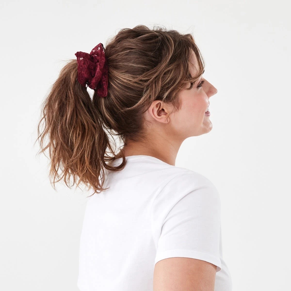 4 2 Pack Frill Lace Hair Scrunchies - Burgundy Red and Pink, 4 of 6