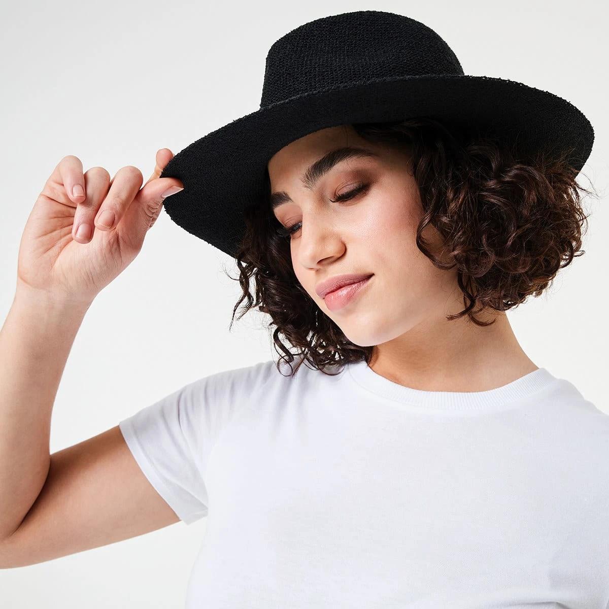 3 Woven Fedora Hat Black, 3 of 4