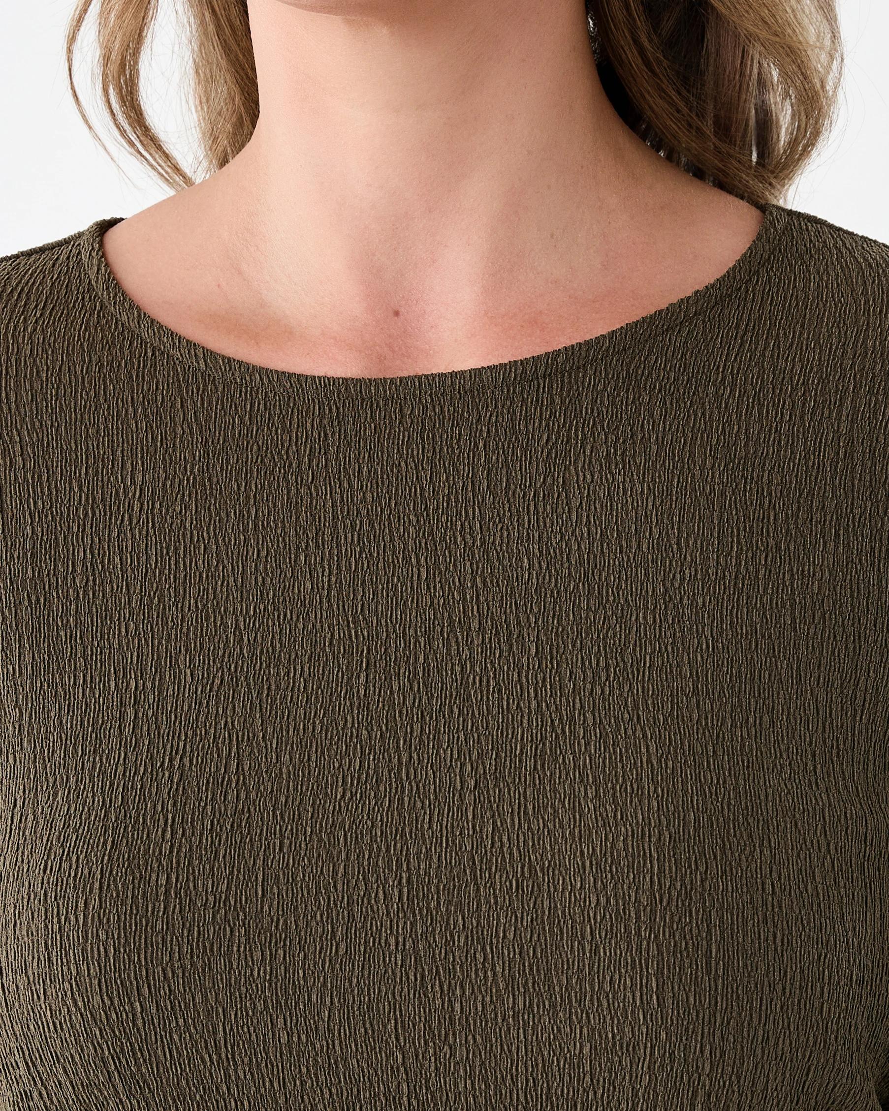 5 Long Sleeve Asymmetrical Lace Trim Top Deep Olive, 5 of 7
