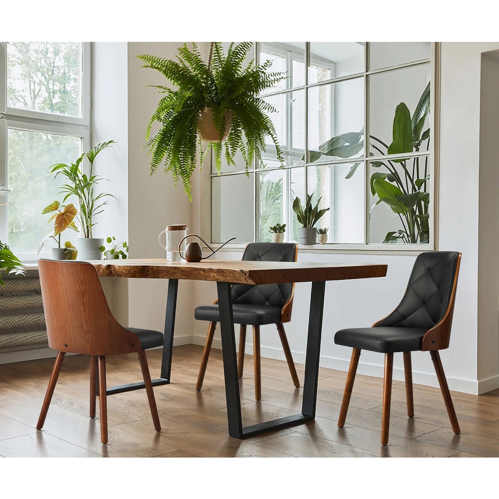 3 Oikiture 4x Dining Chairs Wooden Chair Kitchen Cafe Faux Leather Padded - Black, 3 of 9