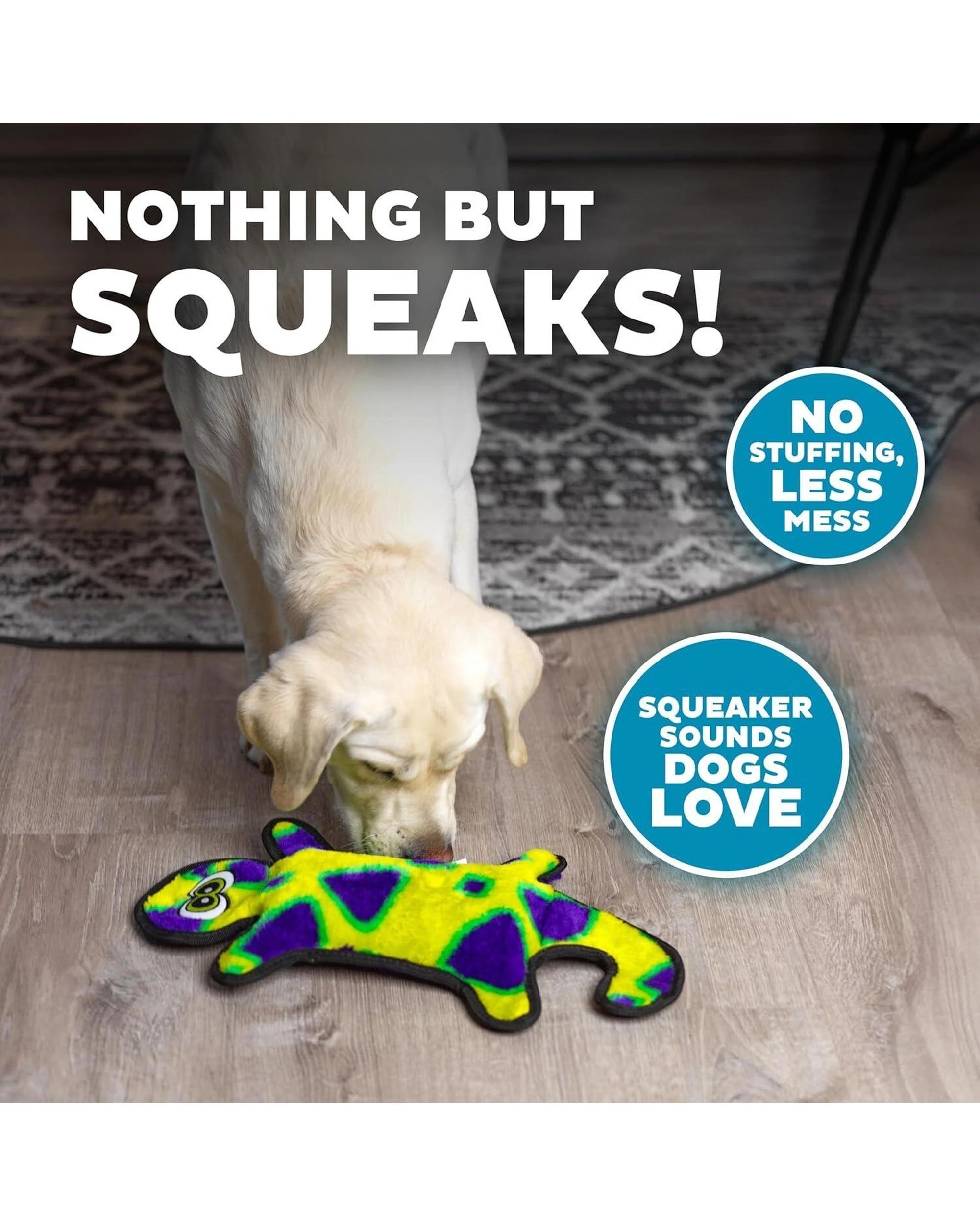3 Outward Hound Invincible Gecko Interactive Dog Toy with 4 Squeakers Yellow/Green, 3 of 4