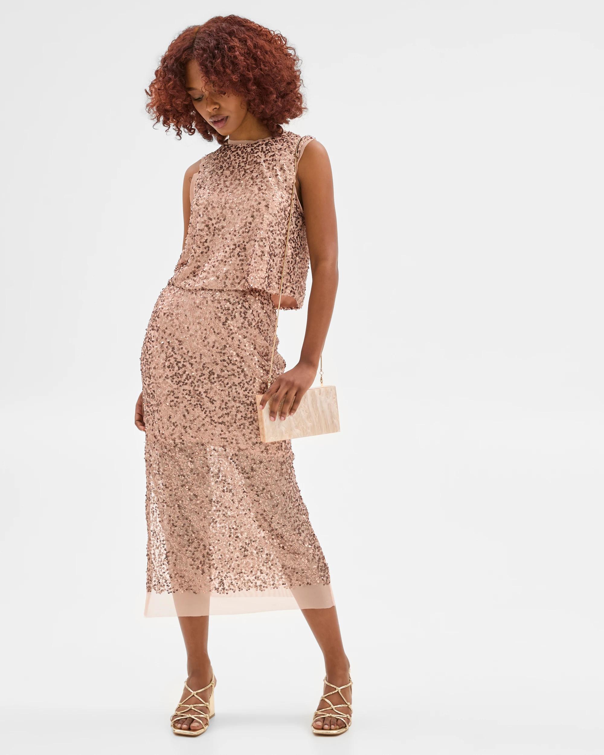 1 Target Petites Sequin Midi Skirt CHAMPAGNE, 1 of 7