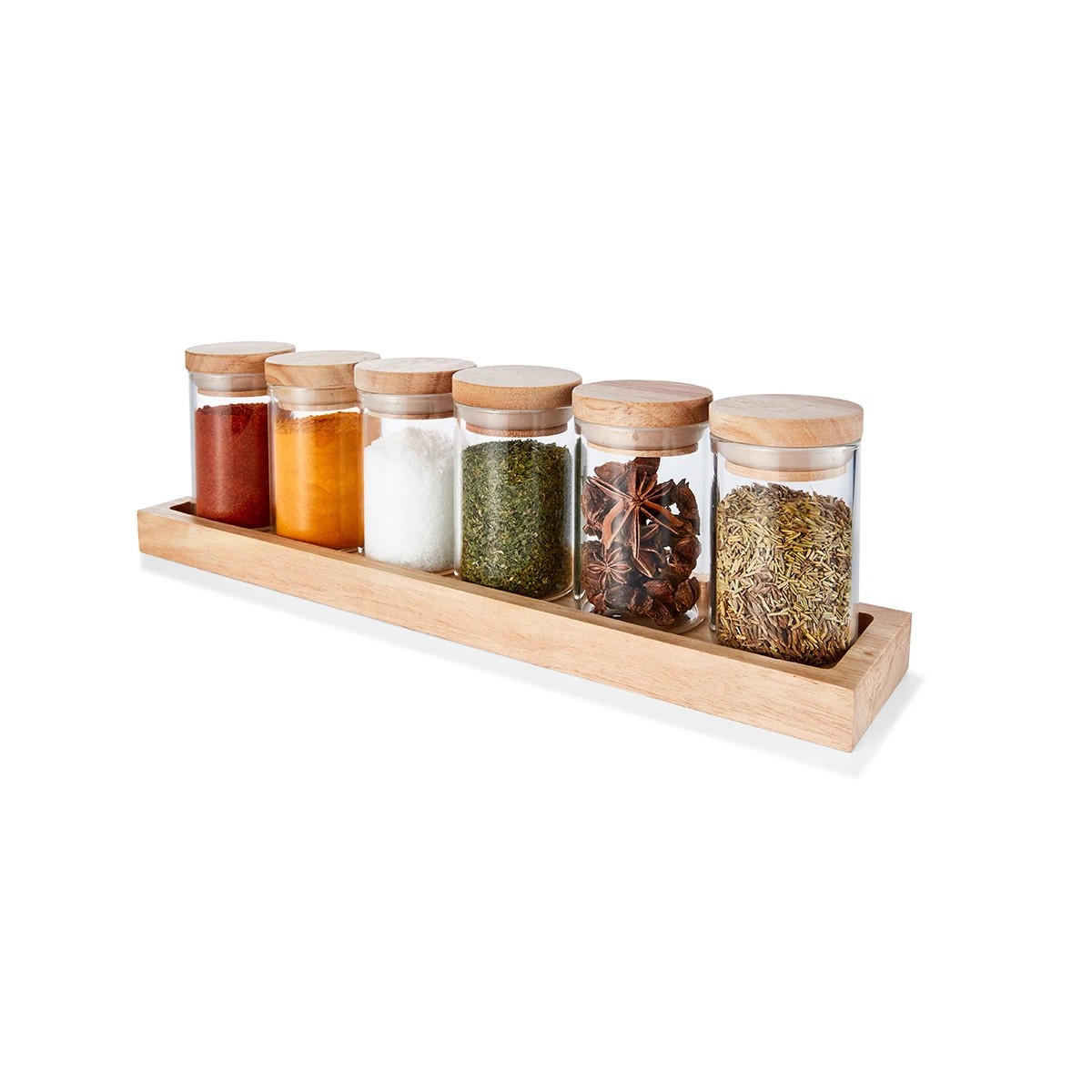1 6 Pack Glass Jars with Wood Tray, 1 of 9