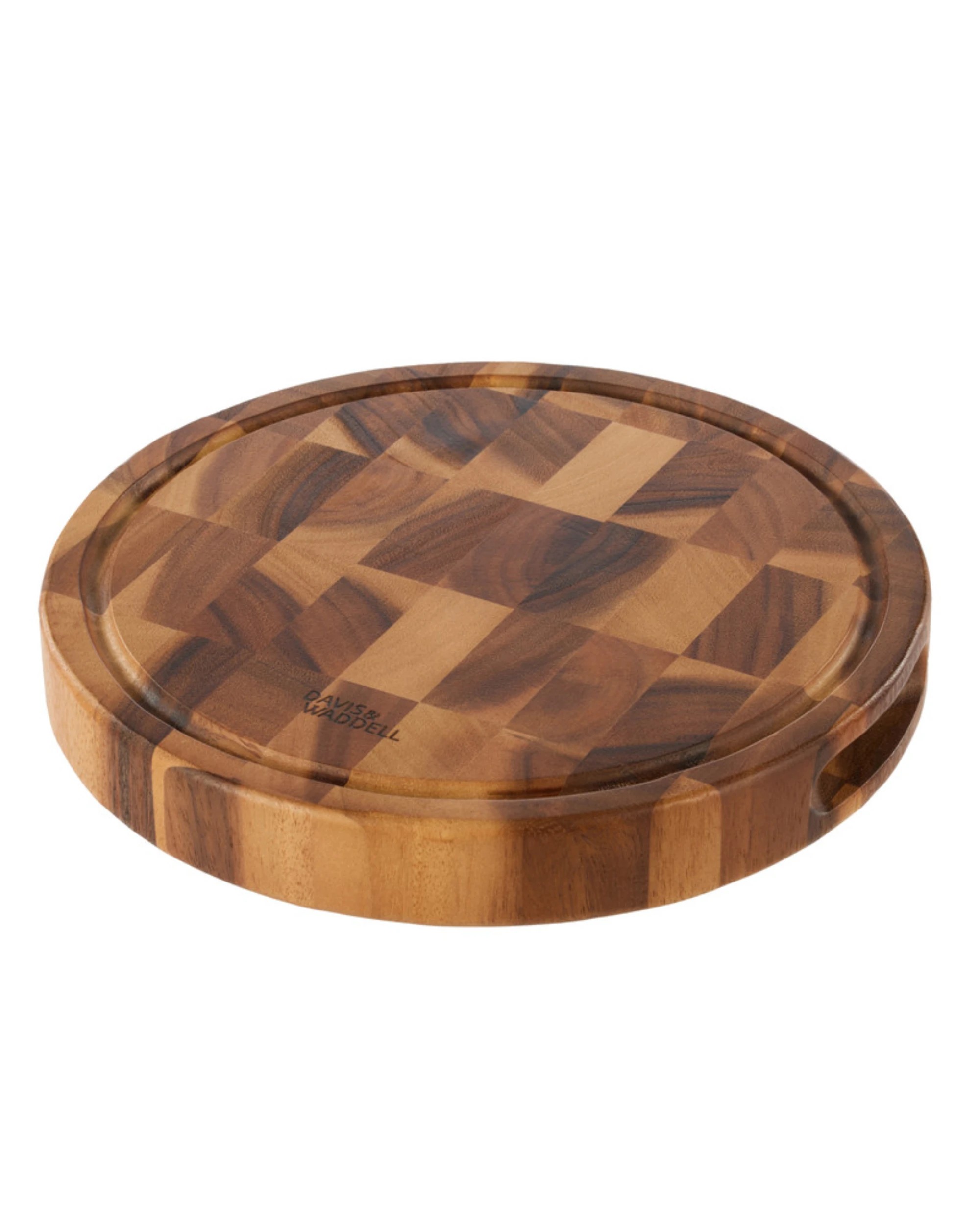 1 Davis & Waddell Round Acacia Wood End Grain Cut Board - Brown, 1 of 4
