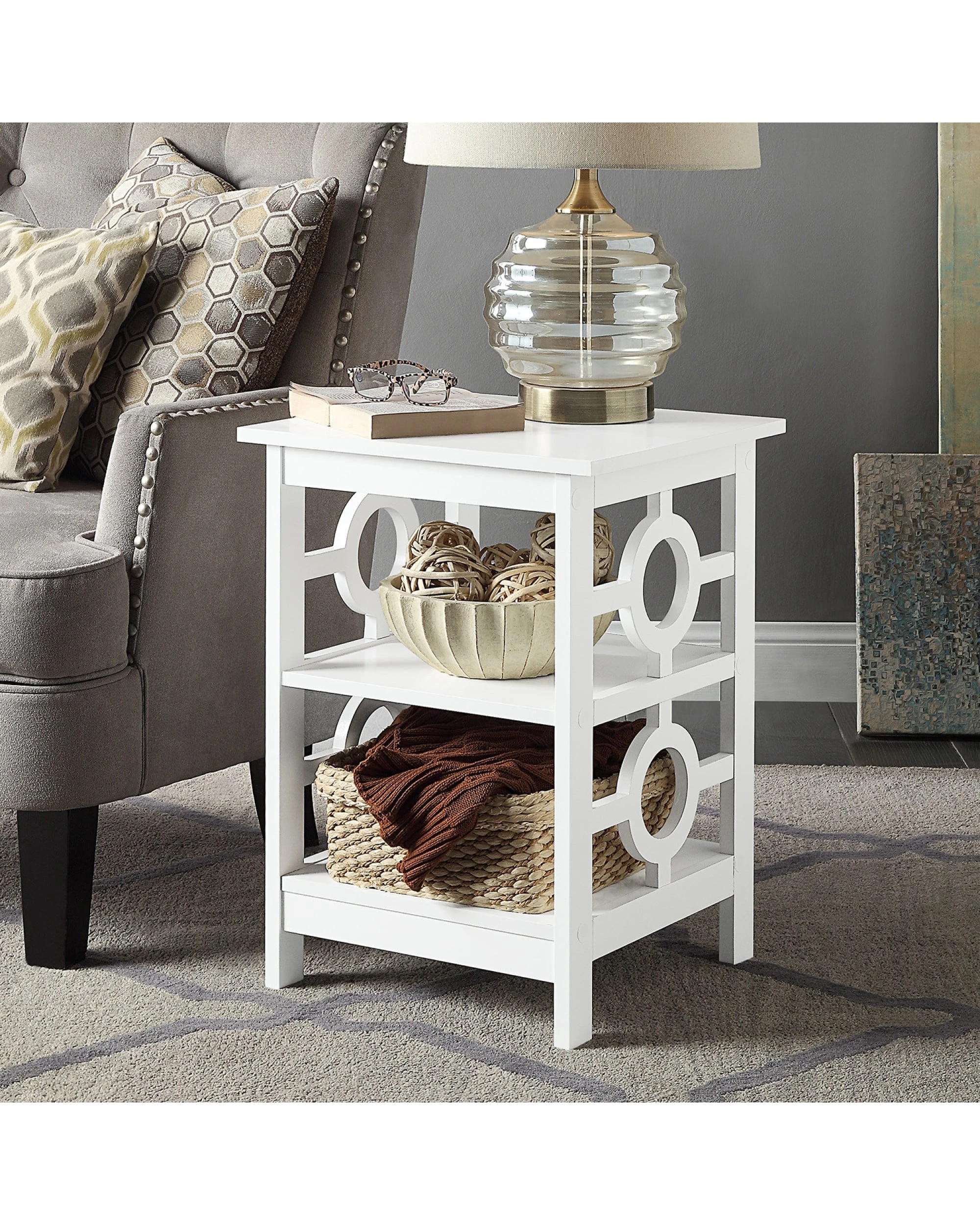 1 Sarantino Oliver 2-Tier Bedside Table - White, 1 of 5