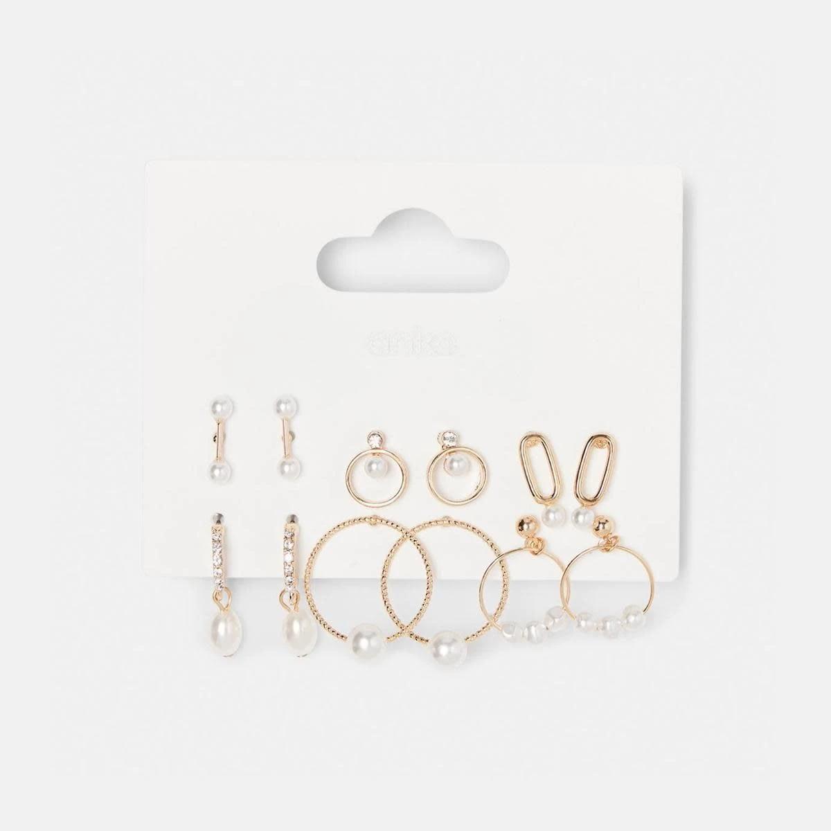 5 6 Pack Faux Pearl Hoop Earrings - Gold Tone Pearl, 5 of 5