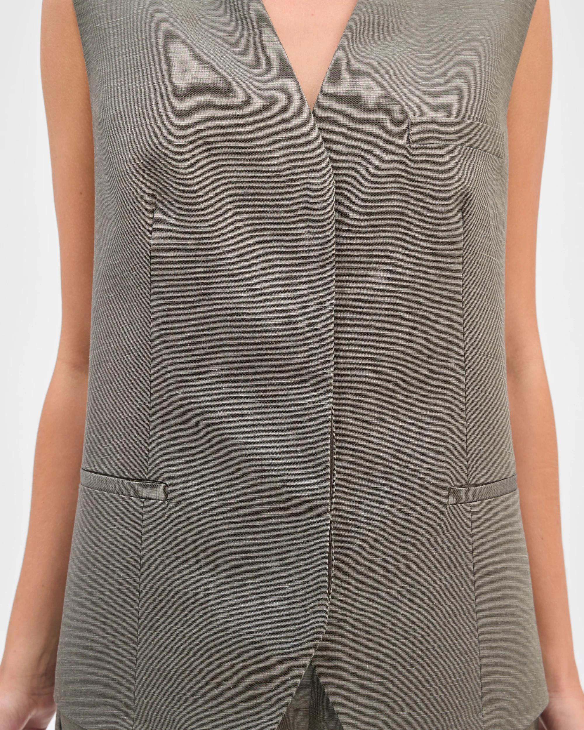 4 Preview Lyocell Linen Blend Sleeveless Jacket GREY MELANGE, 4 of 7