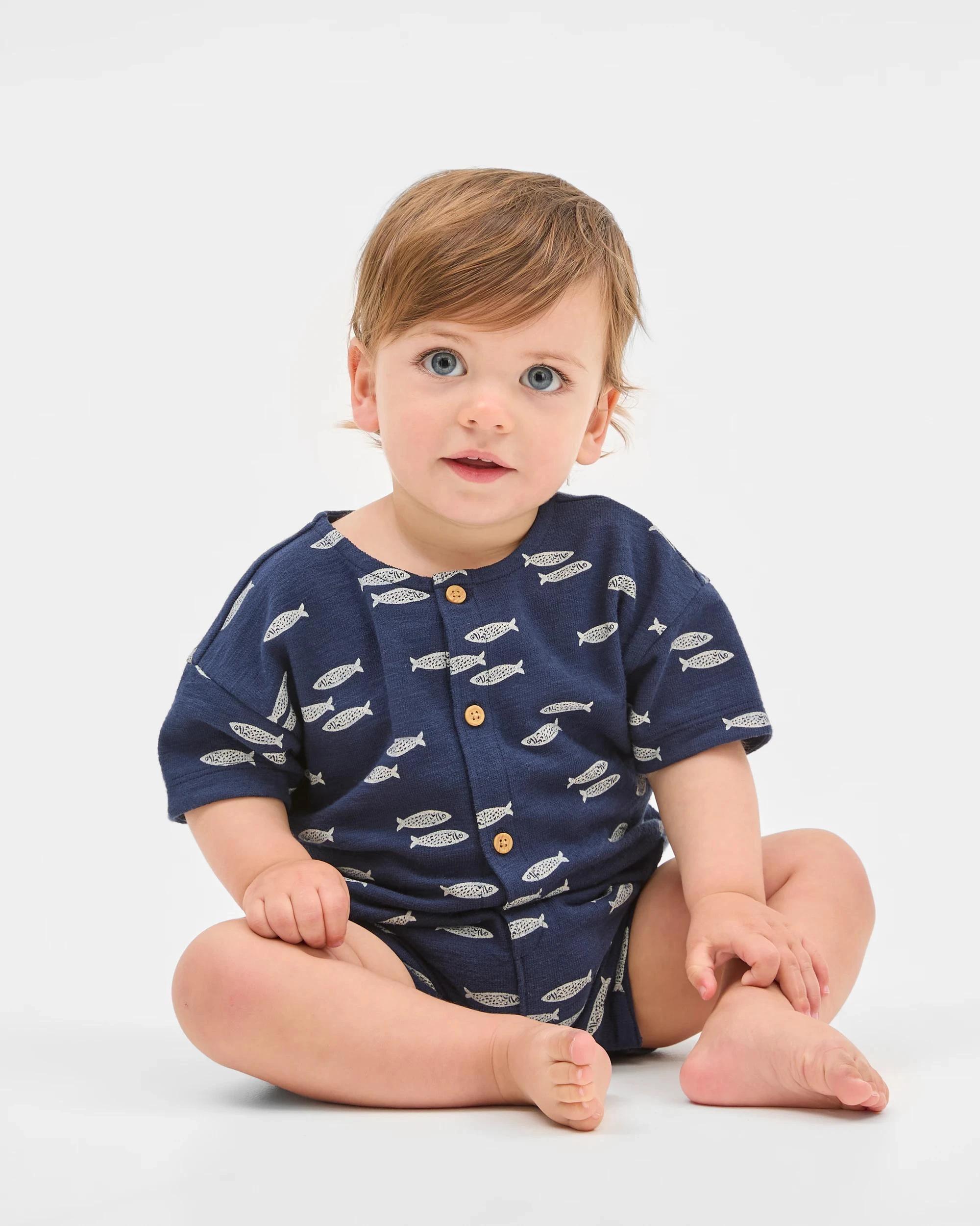 1 Target Organic Cotton Baby Romper FISH STEELE, 1 of 4