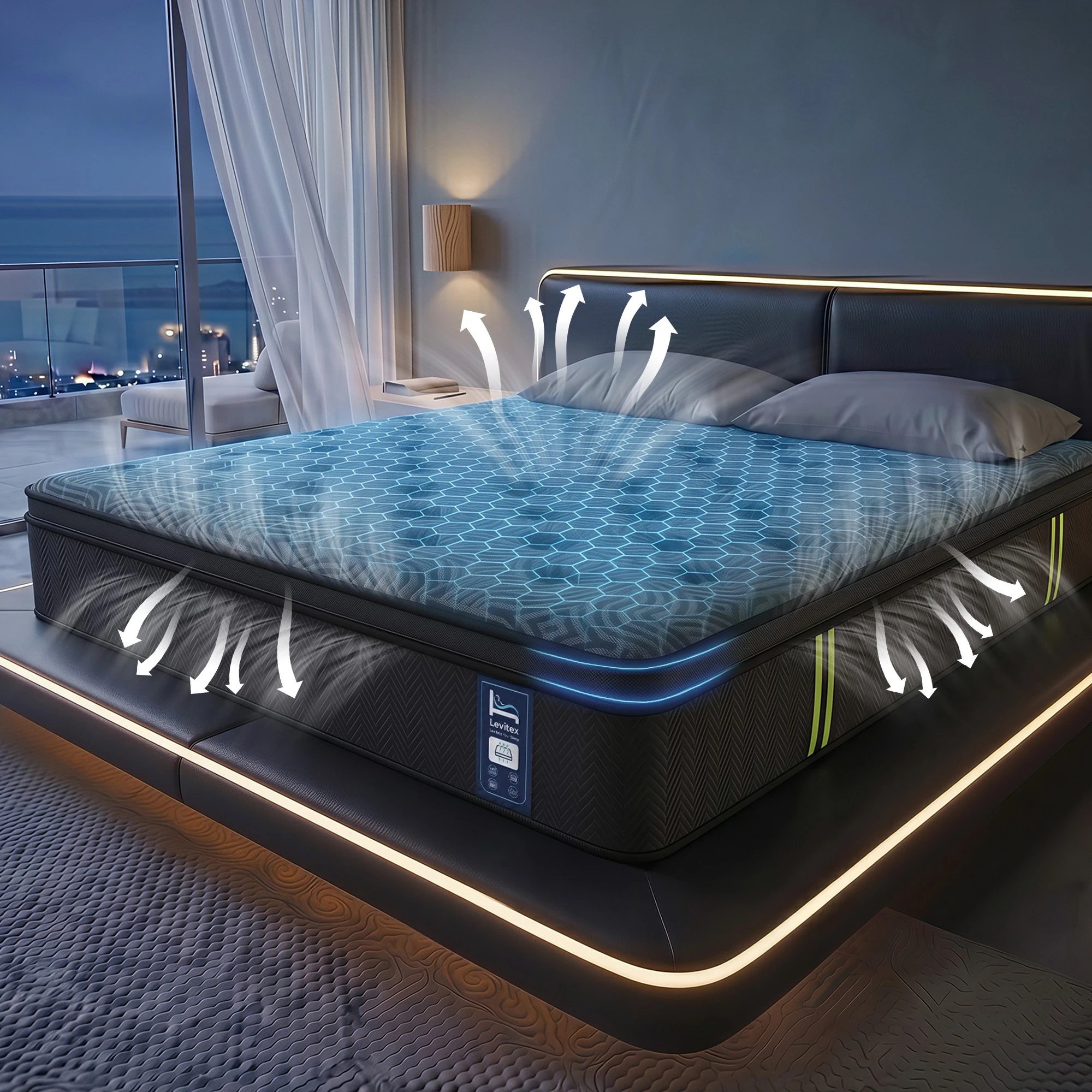 9 Levitex King Mattress 5-Zone Pressure Relief Pocket Spring, Reinforced Edge Gel Memory Foam Hybrid - King Bed - Black, 9 of 9