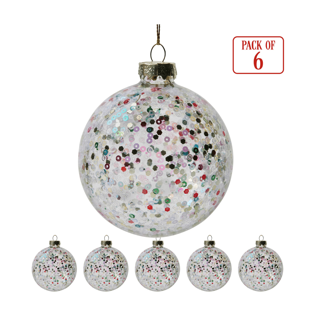 4 Christabelle Clear Glass Baubles 6pcs With Colourful Sequins Balls Christmas Tree Decoration Ornament, 4 of 6