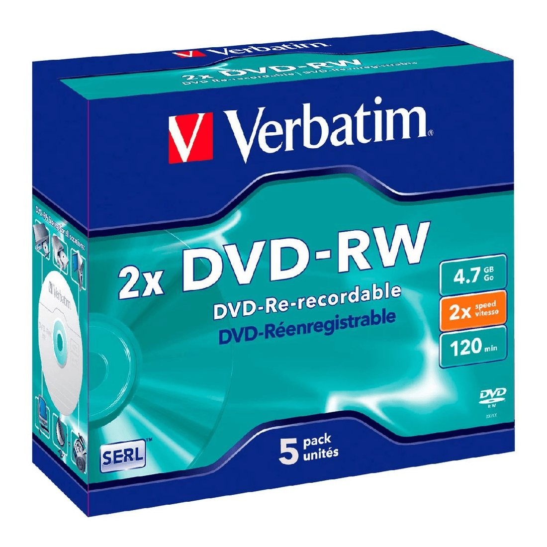 1 Verbatim DVD-RW 4.7GB 2x Jewel Case 5 Pack, 1 of 1