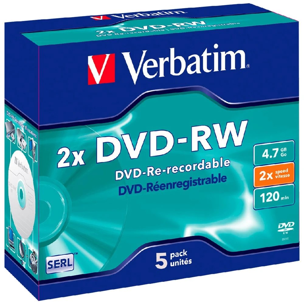 1 Verbatim DVD-RW 4.7GB 2x Jewel Case 5 Pack, 1 of 1