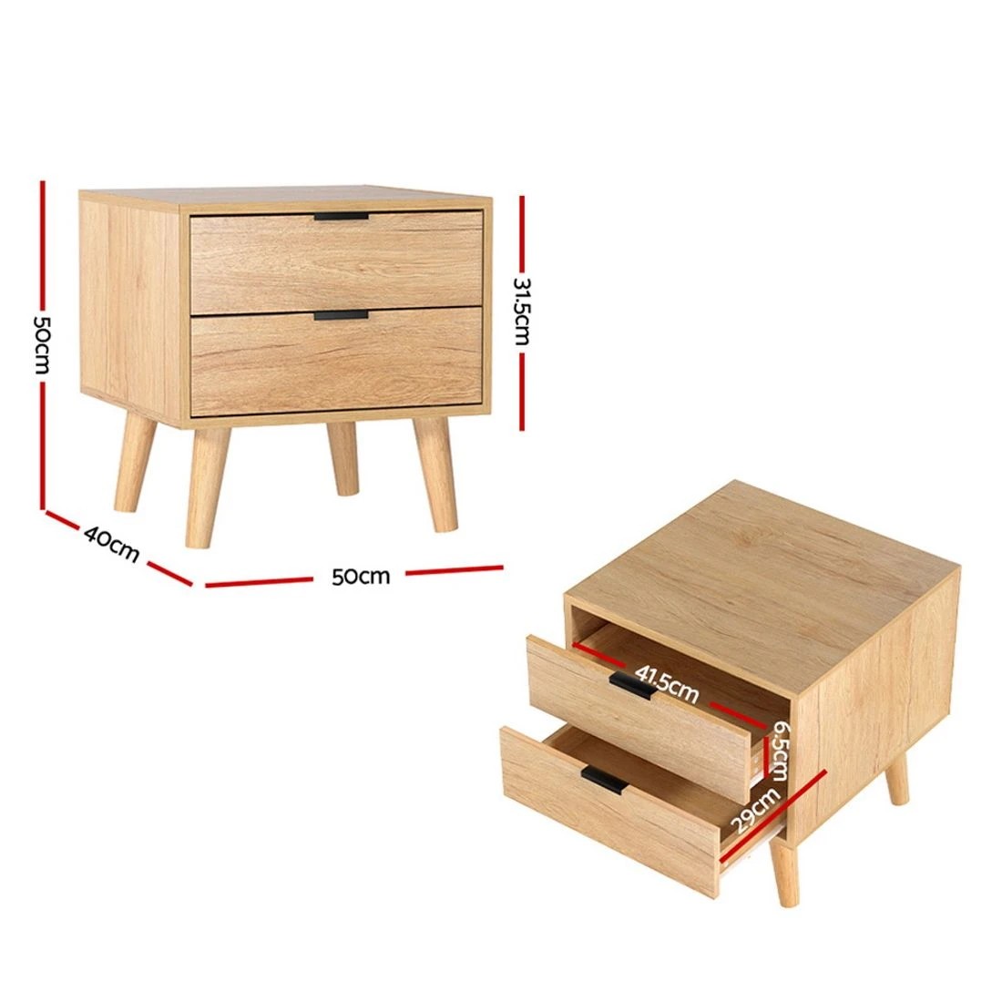 3 Artiss Bedside Table 2 Drawers Nightstand Bedroom Storage Compact Design Space Saving Modern Decor Easy Assembly - Brown, 3 of 7