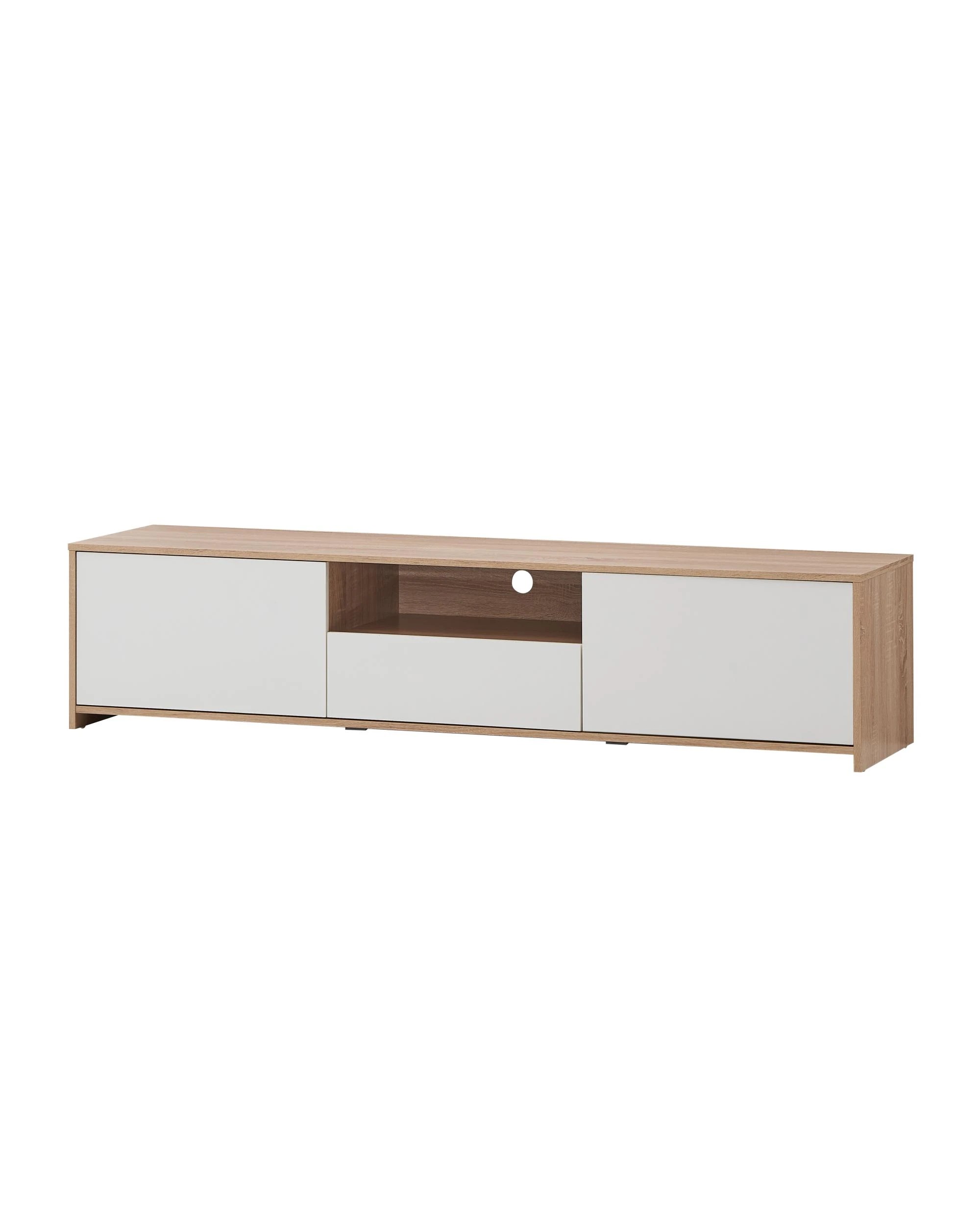 1 Kodu Entertainment Unit TV Cabinet Lowline TV Stand 180cm 2 Doors 1 Drawer - White, 1 of 6