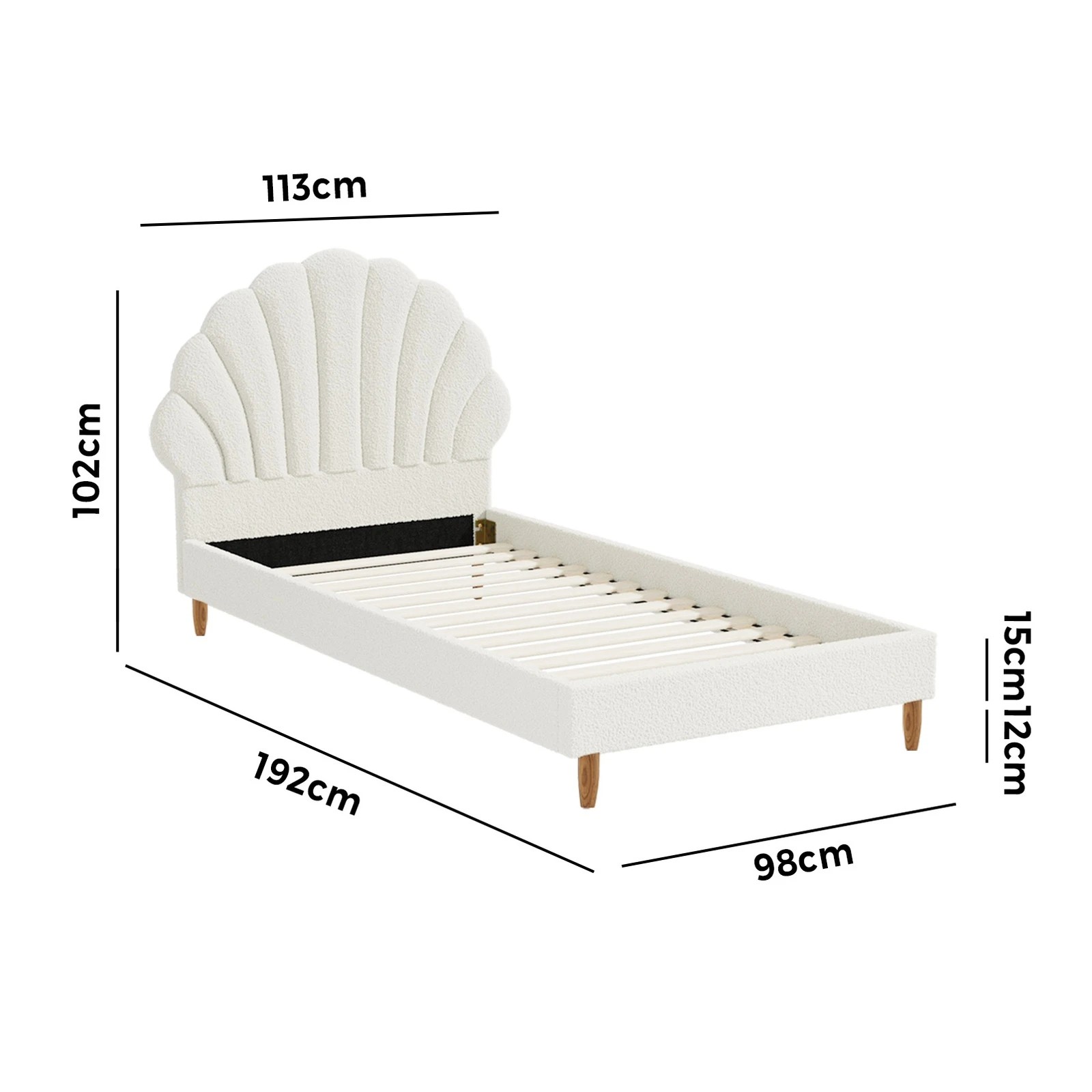 10 Oikiture Single Bed Frame Scallop-shape Bedhead Boucle
 - White, 10 of 10