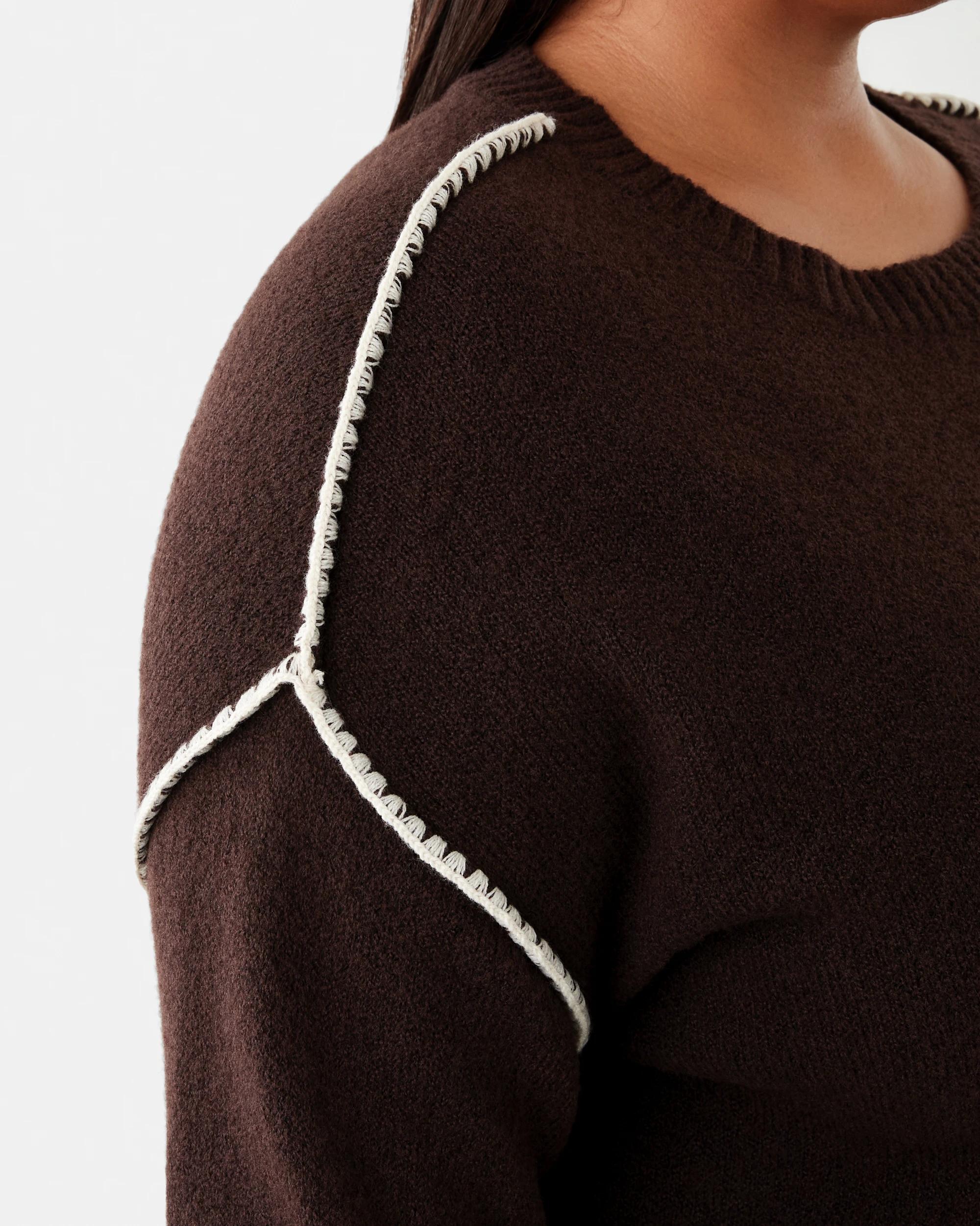 5 Curve Long Sleeve Blanket Stitch Jumper Choc Plum, 5 of 6