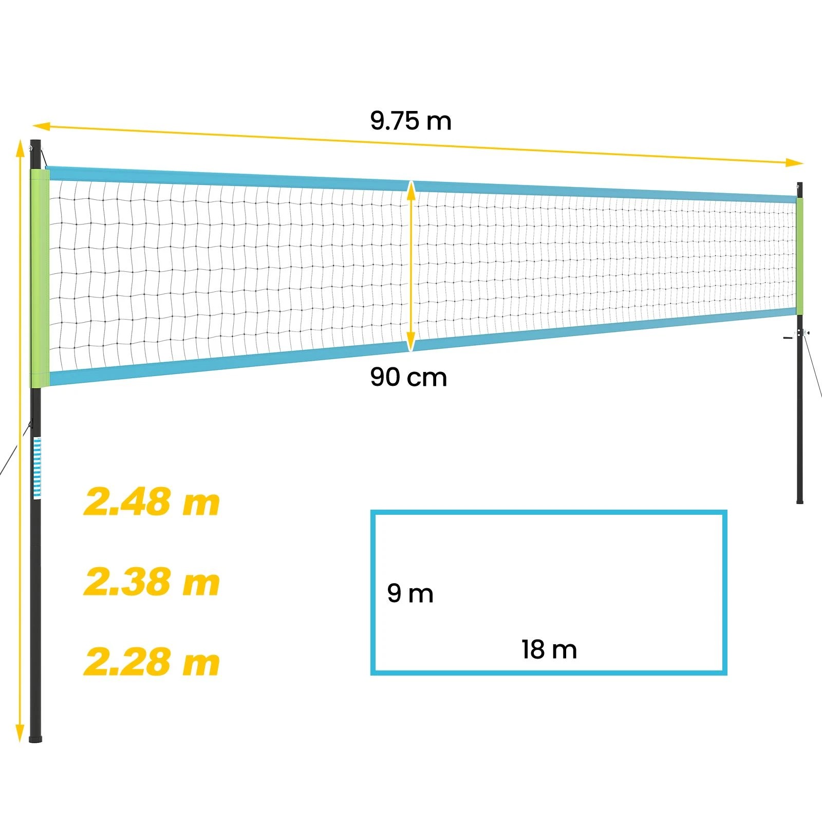 3 Costway Adjustable Portable Volleyball Net Set w/Ball Boundary Line & Anti-Sag Design Badminton Tennis - Green, 3 of 3
