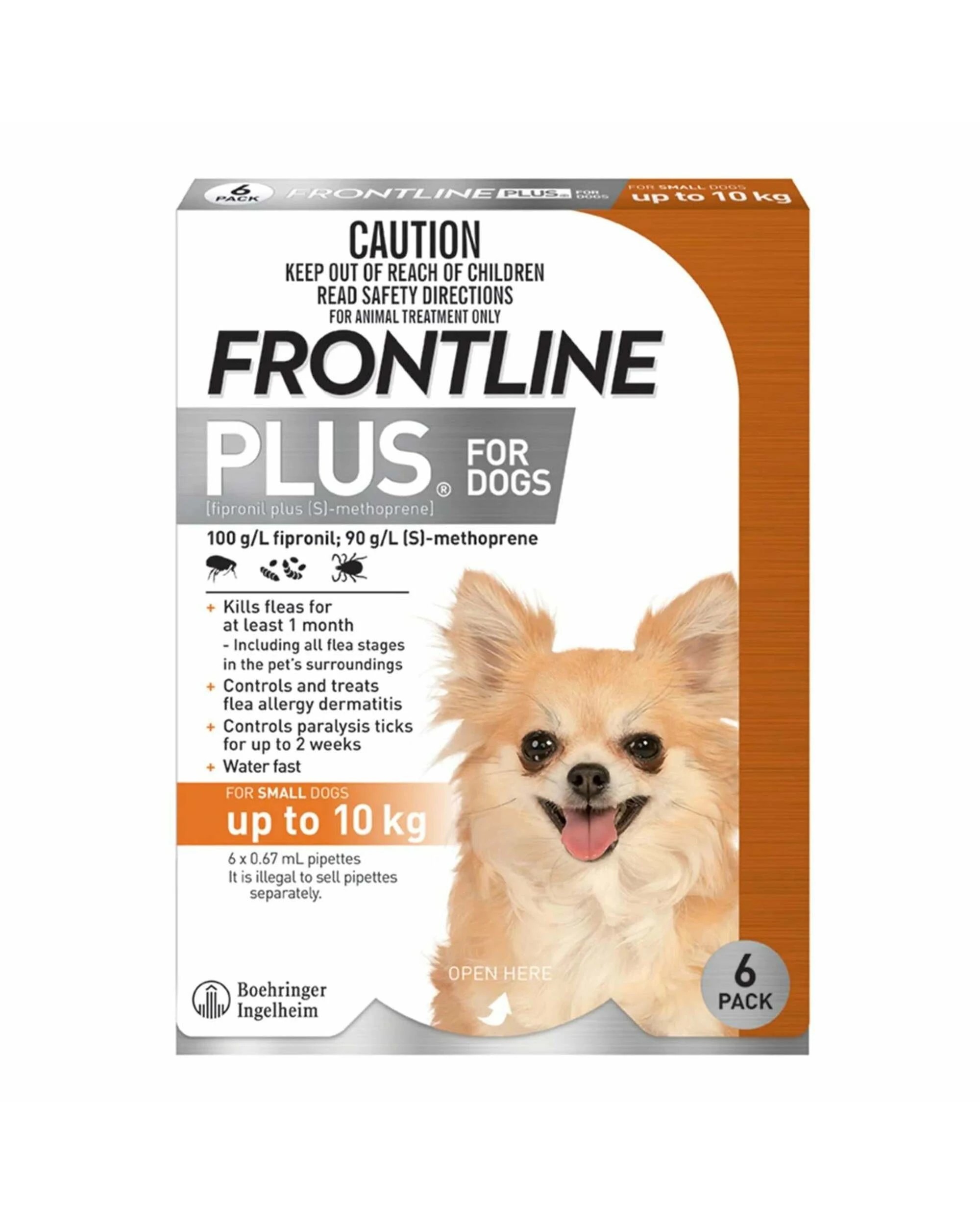 1 Frontline Plus Dog 0-10kg Small 6pk Orange, 1 of 2