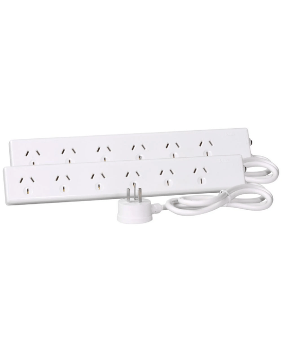 HPM Overload Protected 6 Outlet Powerboard Twin Pack