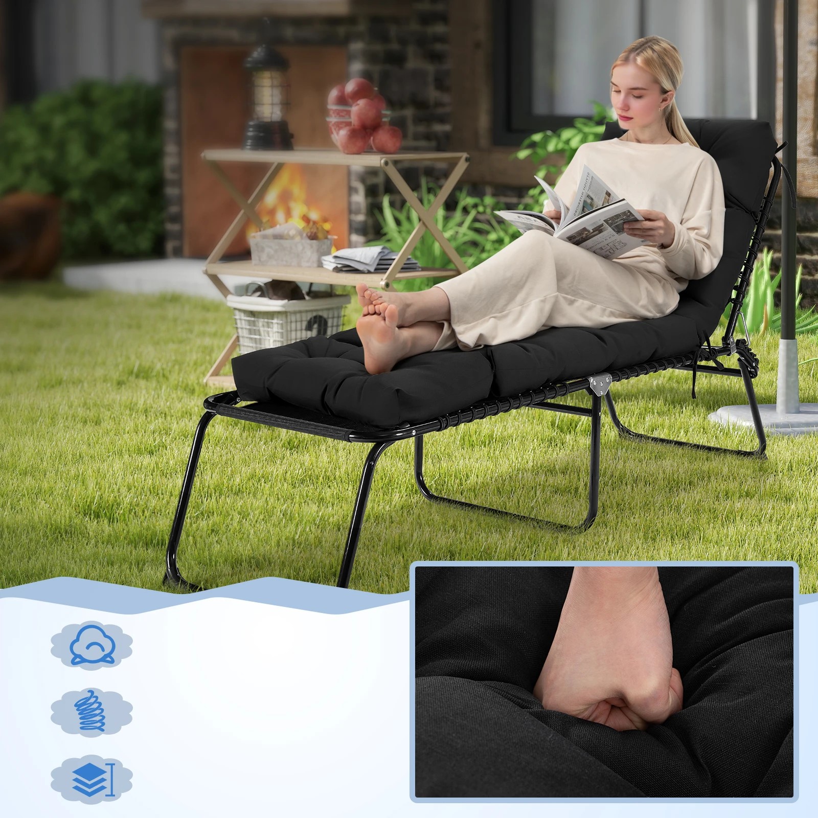 3 Costway 186x56cm Patio Lounge Chair Cushion Waterproof High Back Floor Lazy Recliner Cushion - Black, 3 of 7