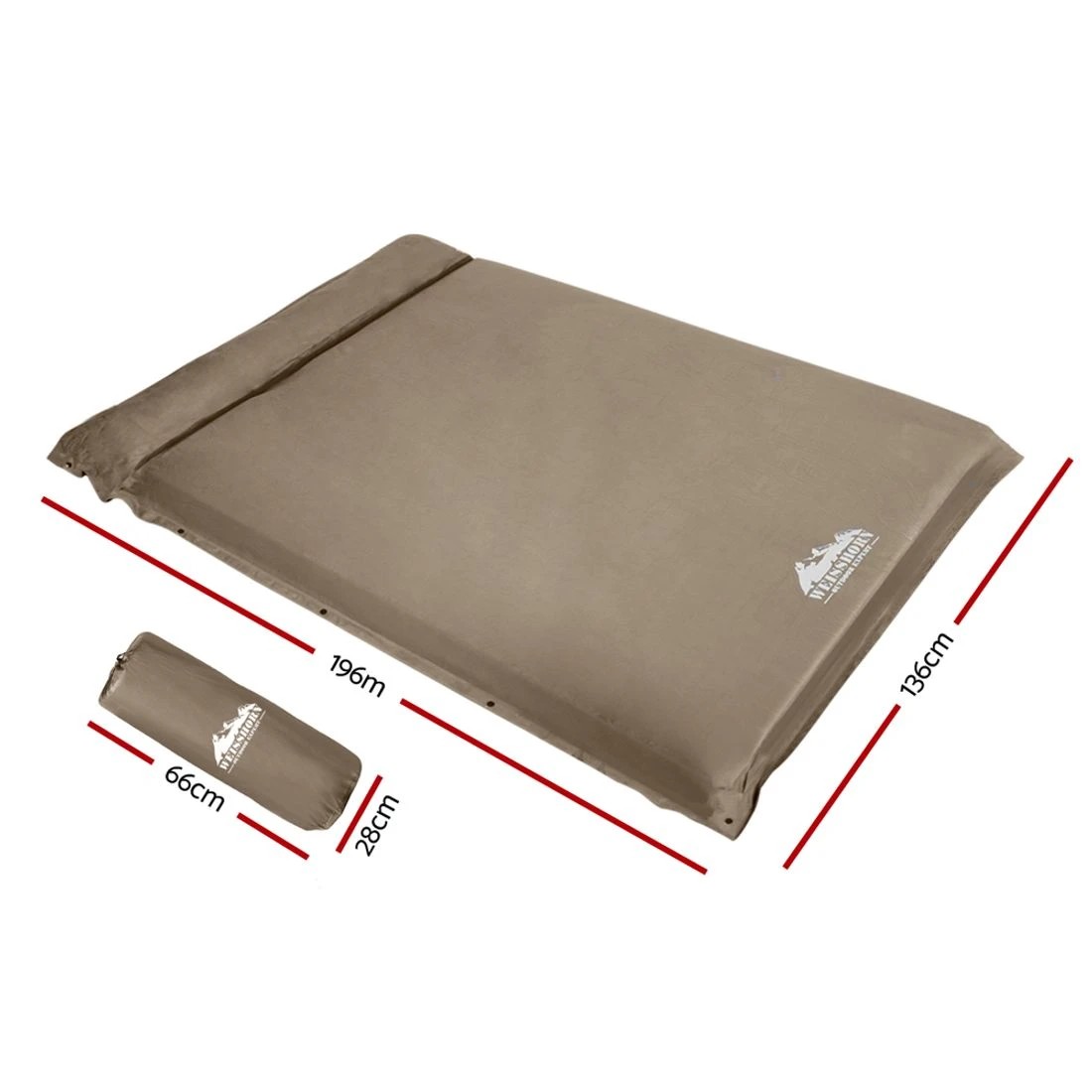 2 Weisshorn Self Inflating Mattress 10CM Camping Sleeping Mat Air Double Coffee - Brown, 2 of 6