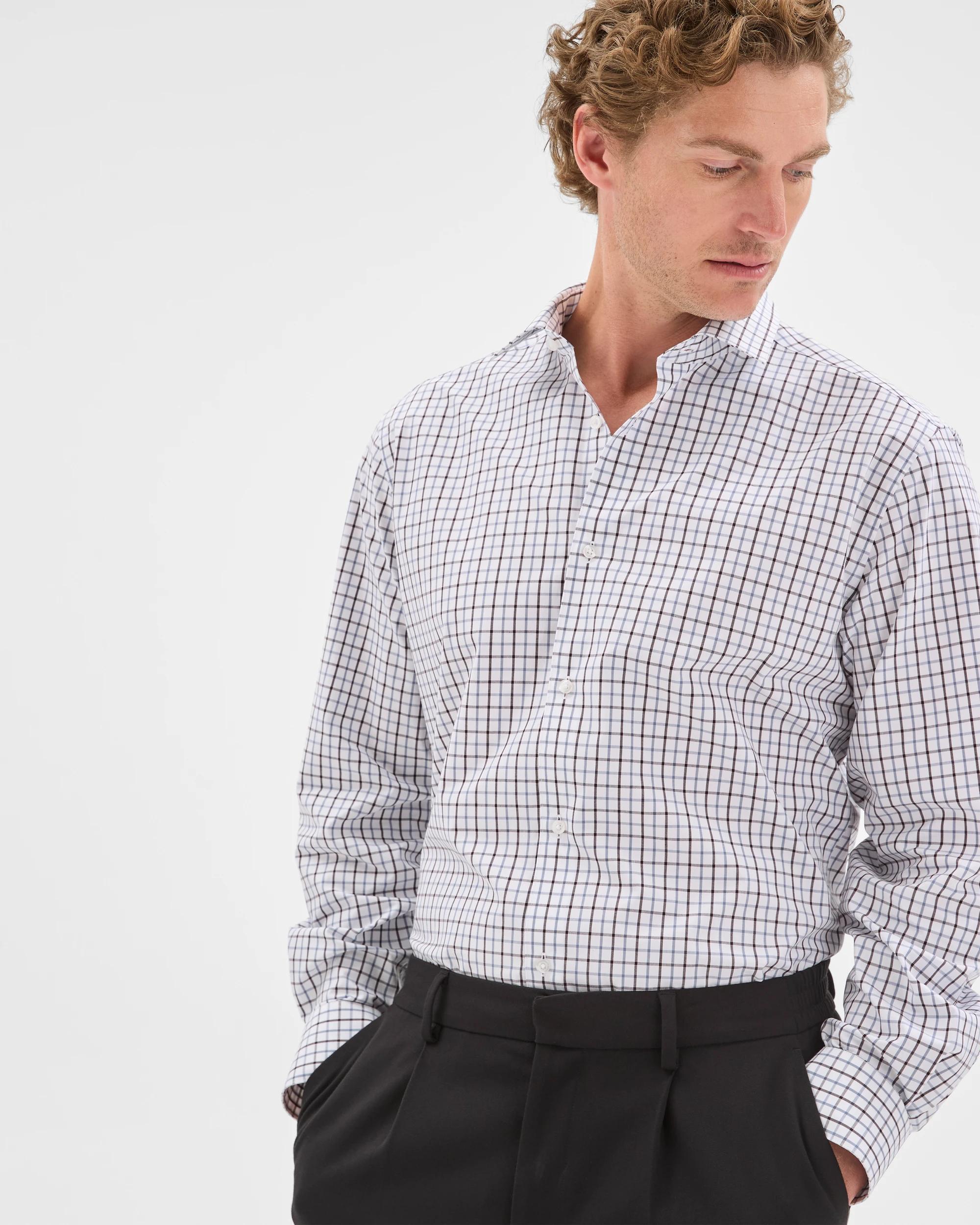 3 Preview Australian Cotton Tattersall Check Business Shirt BLUE, 3 of 7