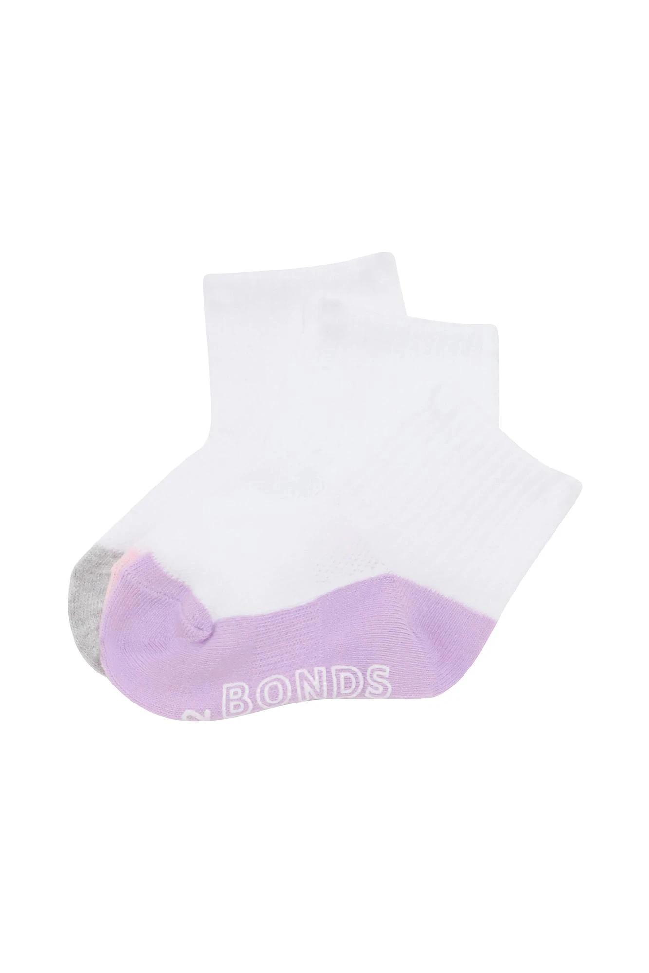2 Baby Cotton Blend Logo Lightweight Quarter Crew Socks 3 Pack - Bonds PINK, 2 of 3