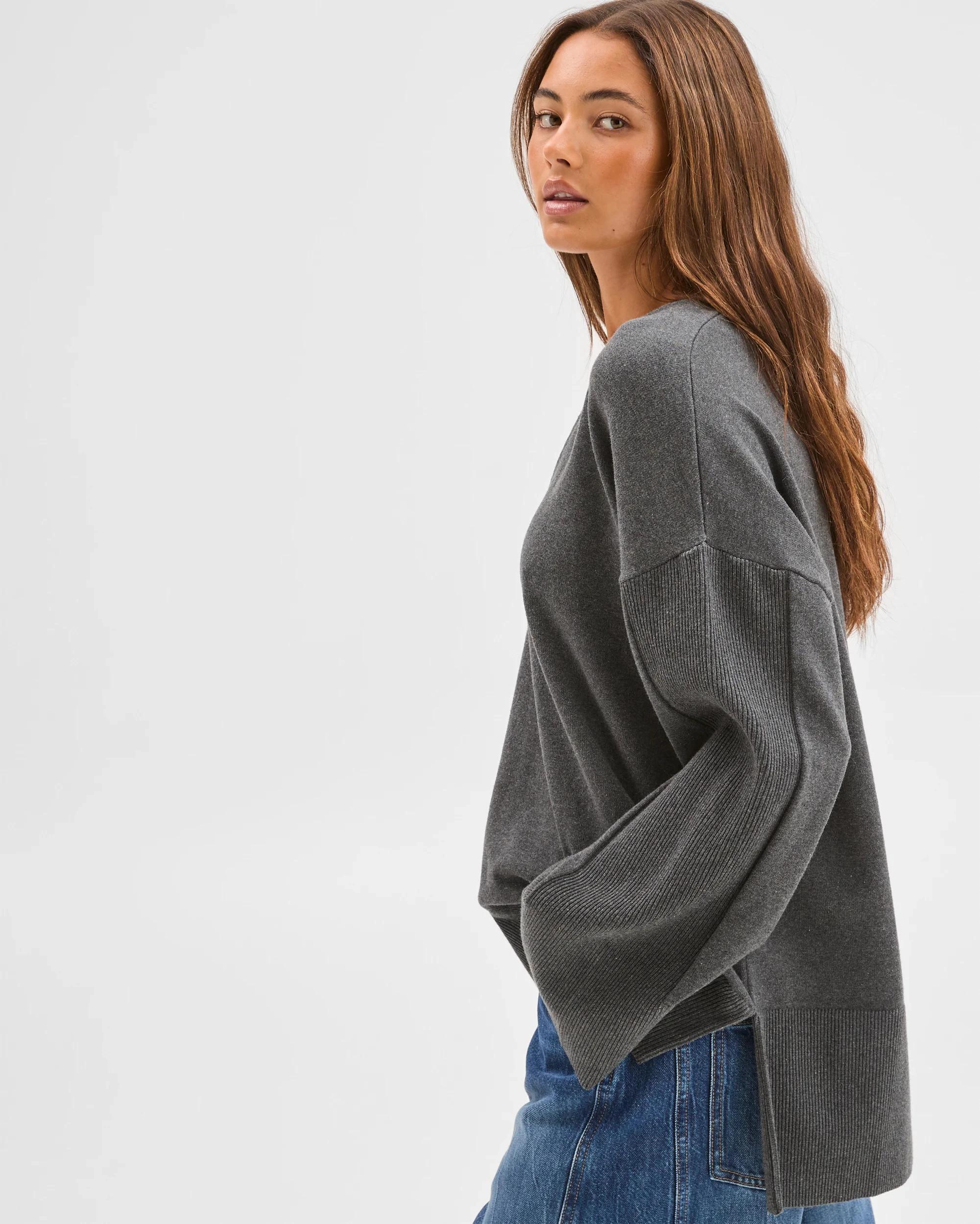 5 Lily Loves Australian Cotton Blend Longline Knit Top SHADOW MARLE, 5 of 6