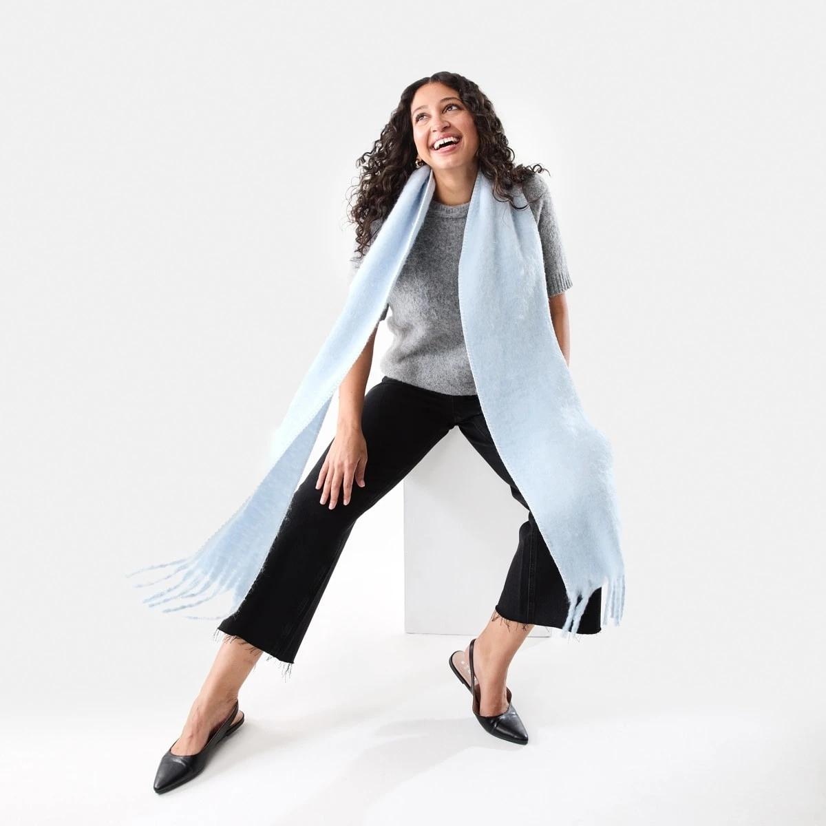 3 Blanket Stitch Scarf Blu Skyway, 3 of 6