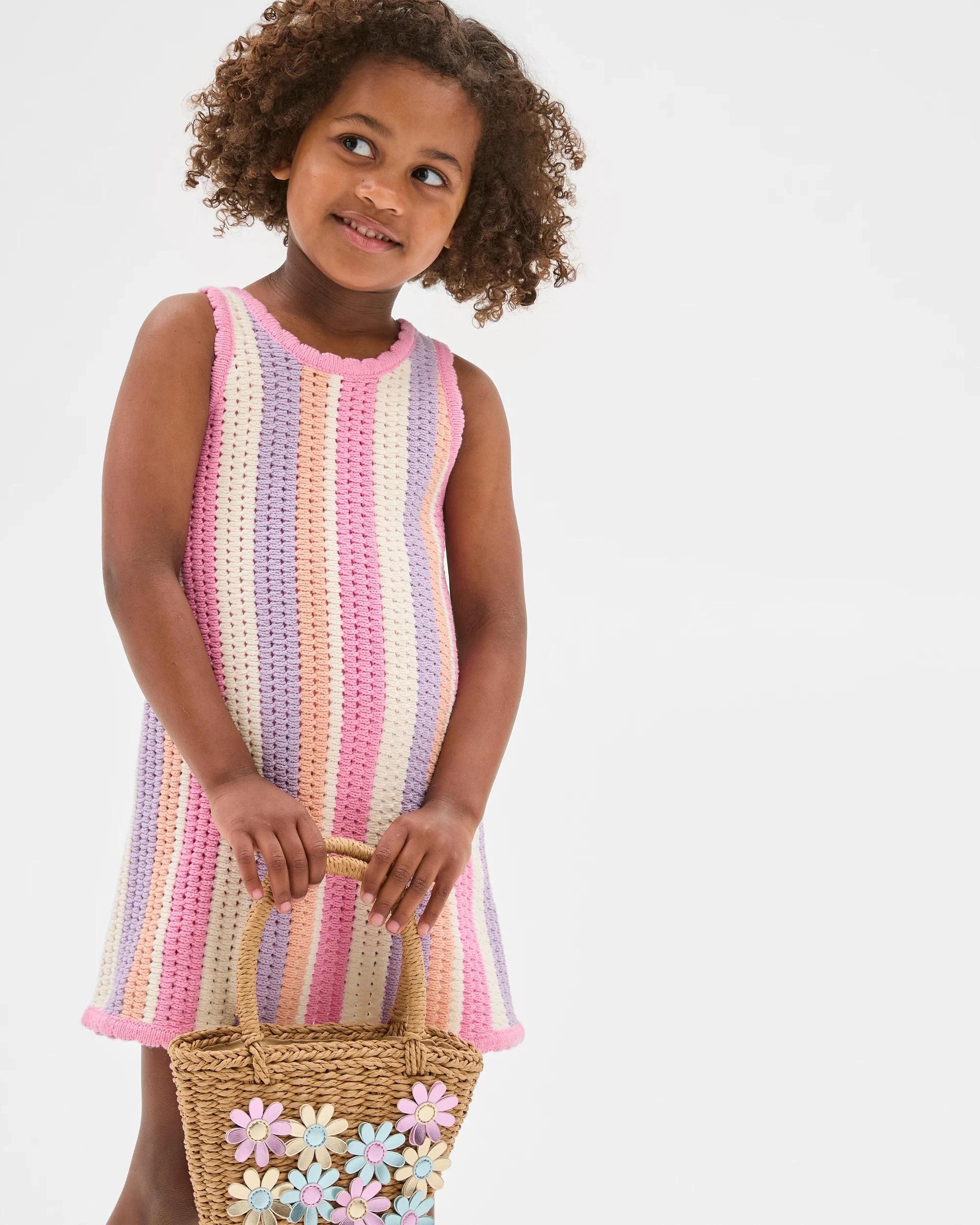 2 Target Kids Australian Cotton Blend Fashion Crochet Knit Dress MULTI STRIPE RAINBOW, 2 of 7