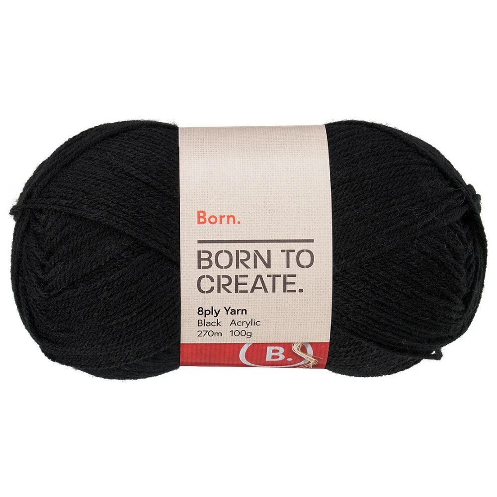 1 Born 8 Ply Yarn 100g Black, 1 of 3