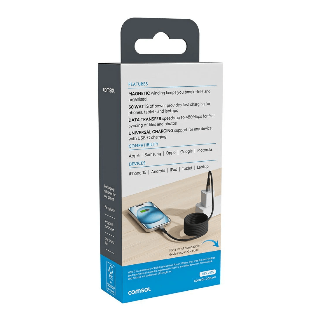 3 Comsol Magnetic USB-C Cable 2m Black, 3 of 4