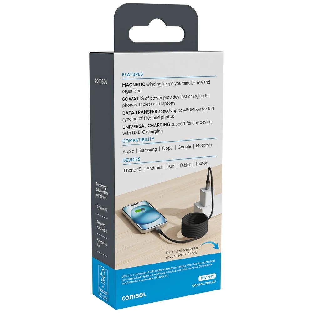 3 Comsol Magnetic USB-C Cable 2m Black, 3 of 4