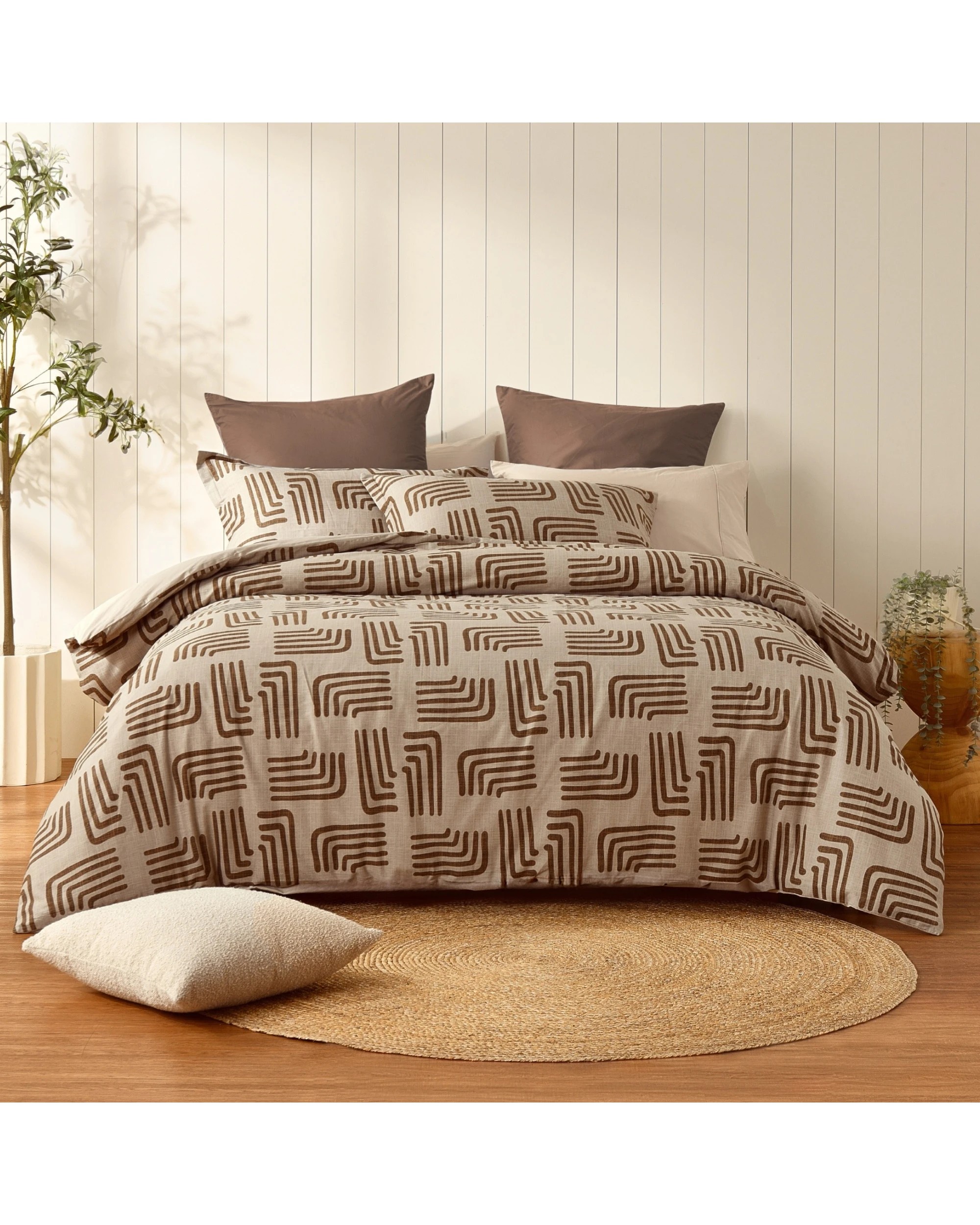 5 Dreamaker Kaya 100% Cotton Reversible Quilt Cover Set - Double Bed - Beige, 5 of 8