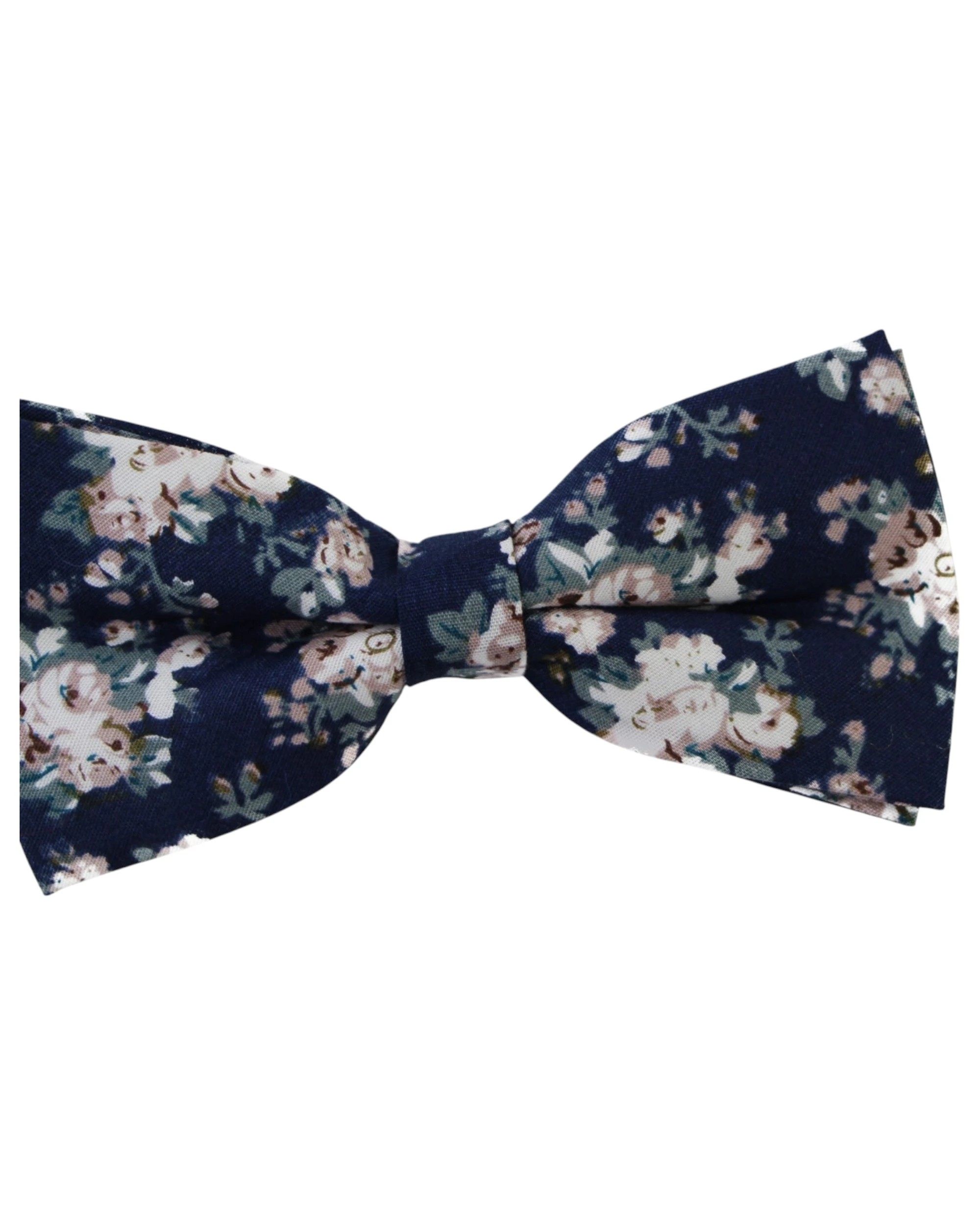 3 Zasel Mens Navy With Cream Flowers Cotton Bow Tie & Pocket Square Set - Multi, 3 of 4