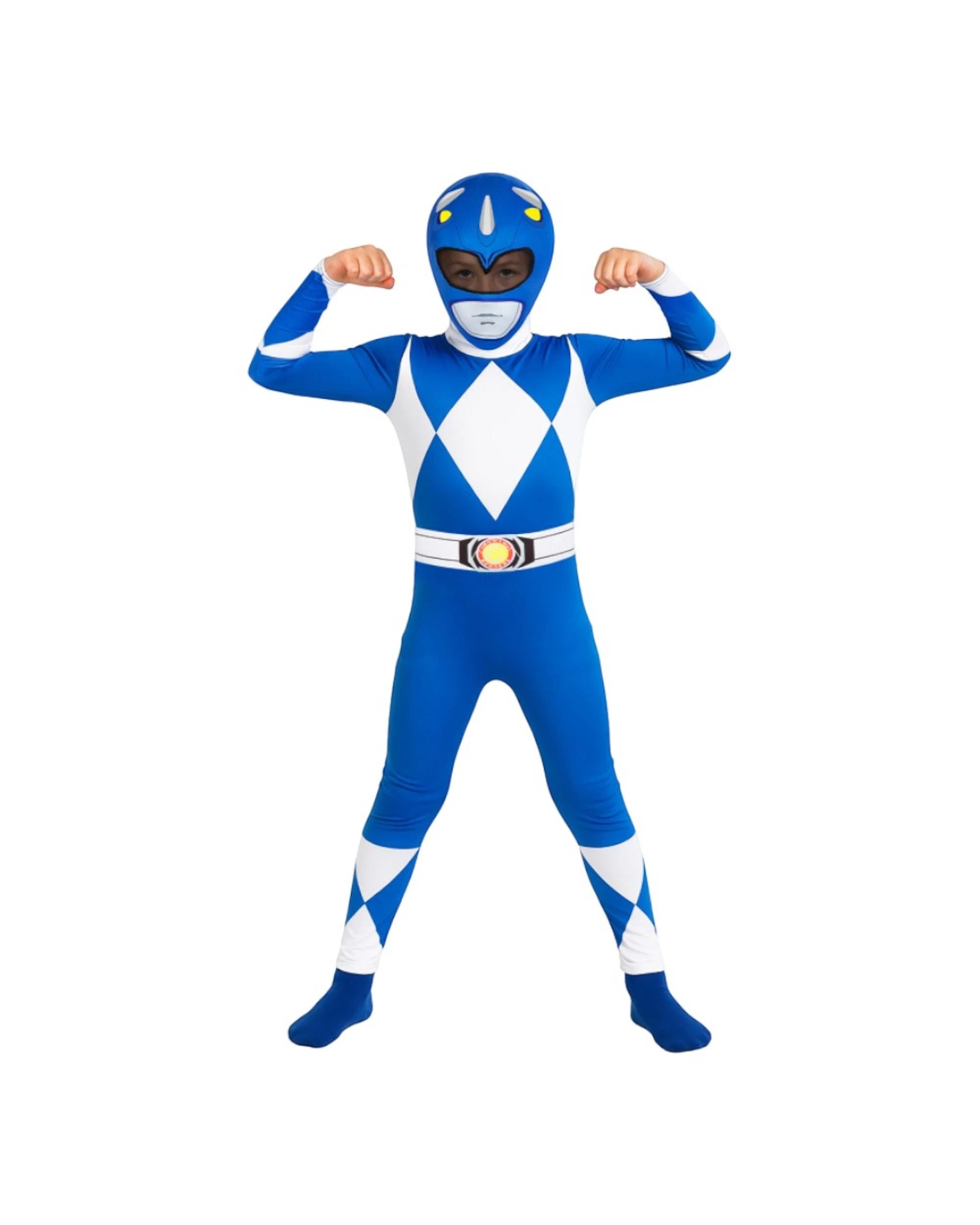 1 Mighty Morphin Power Rangers Blue Morphsuit Child Costume Size 4-6 Years, 1 of 3