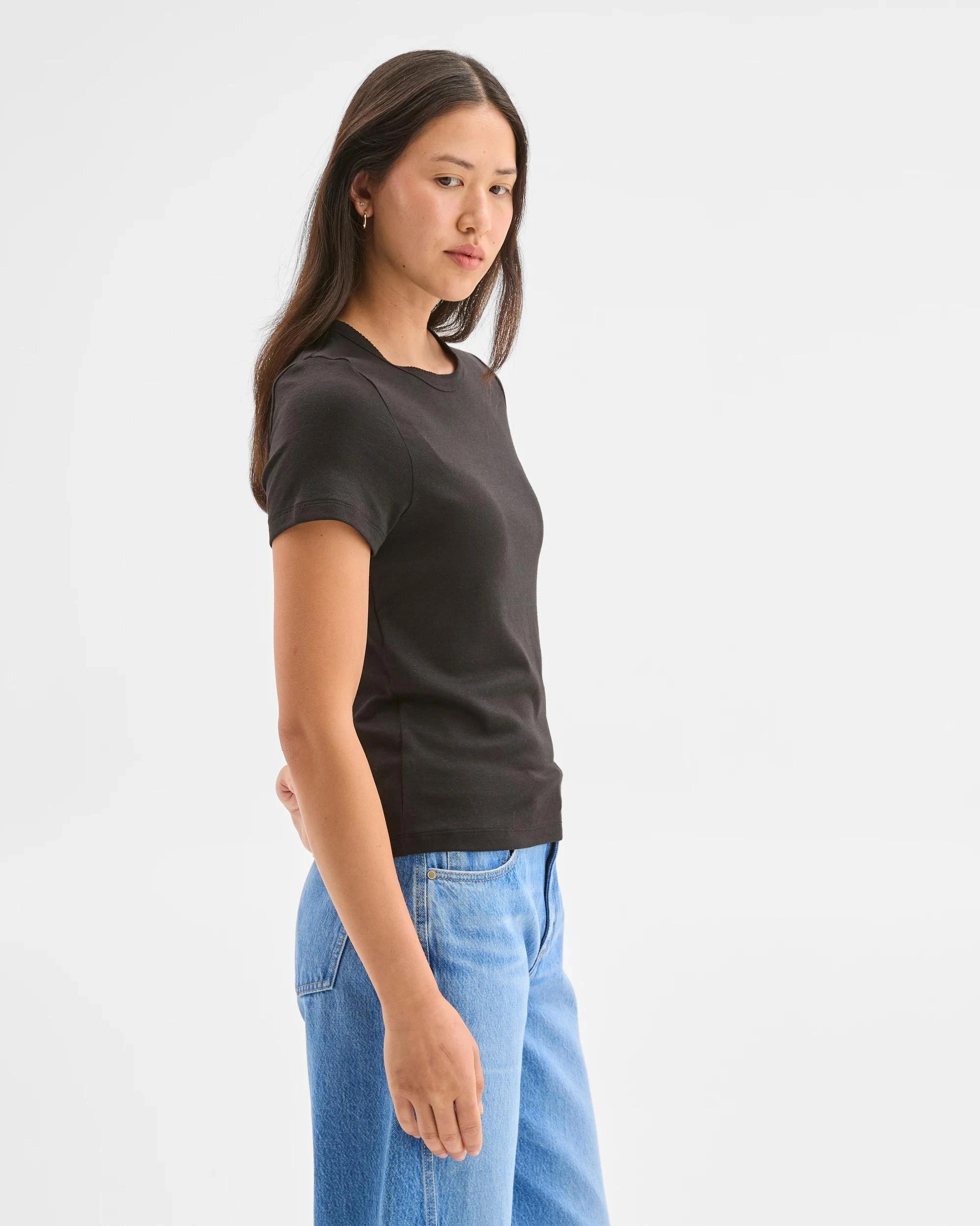 5 Target Woman Short Sleeve Picot Trim T-Shirt BLACK, 5 of 5